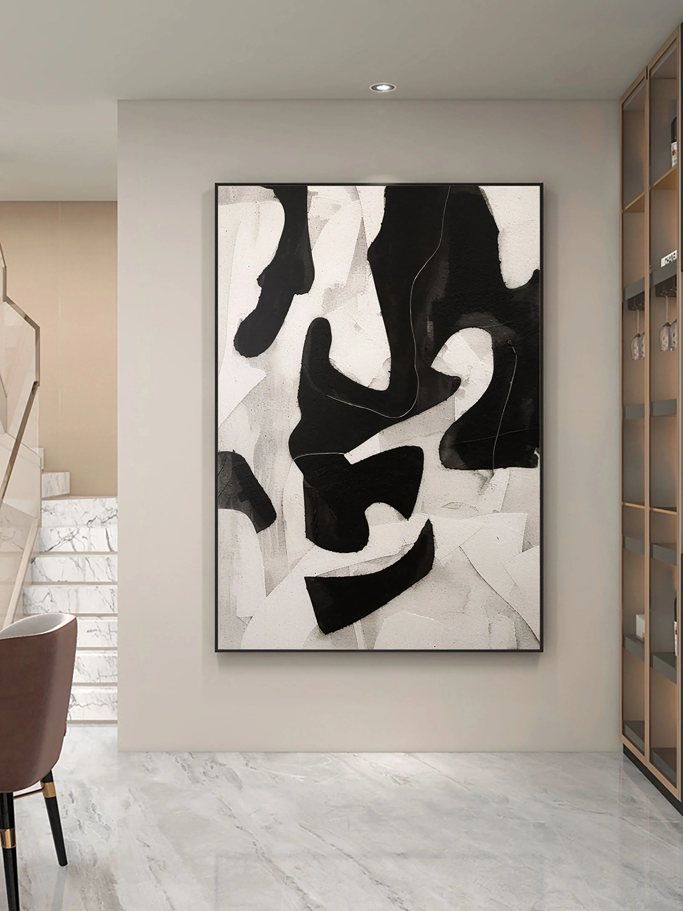 Textured Wabi Sabi Neutral Painting on Canvas Large Wall Artwork Black and Beige