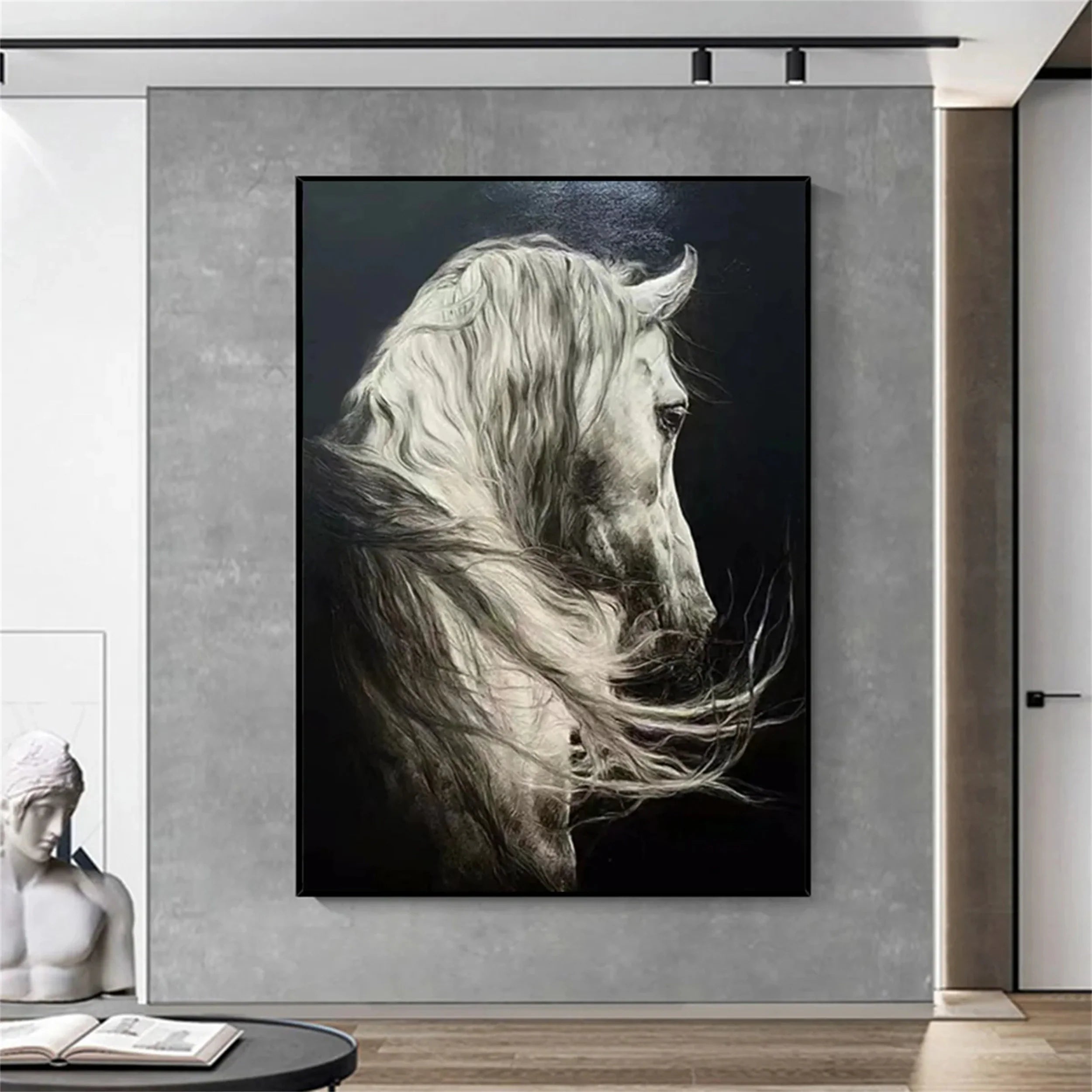 White And Black Horse Abstract Animal Wall Art #AM050