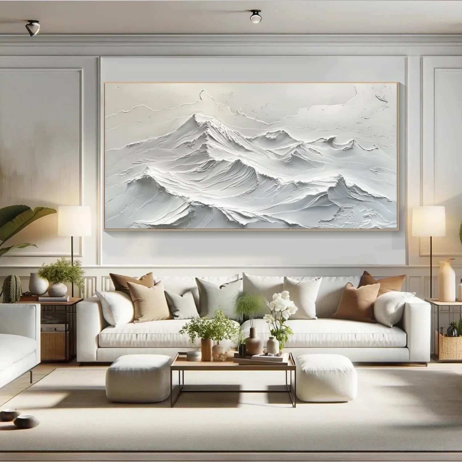 White Minimalistic Mountain Textured Art #MD208