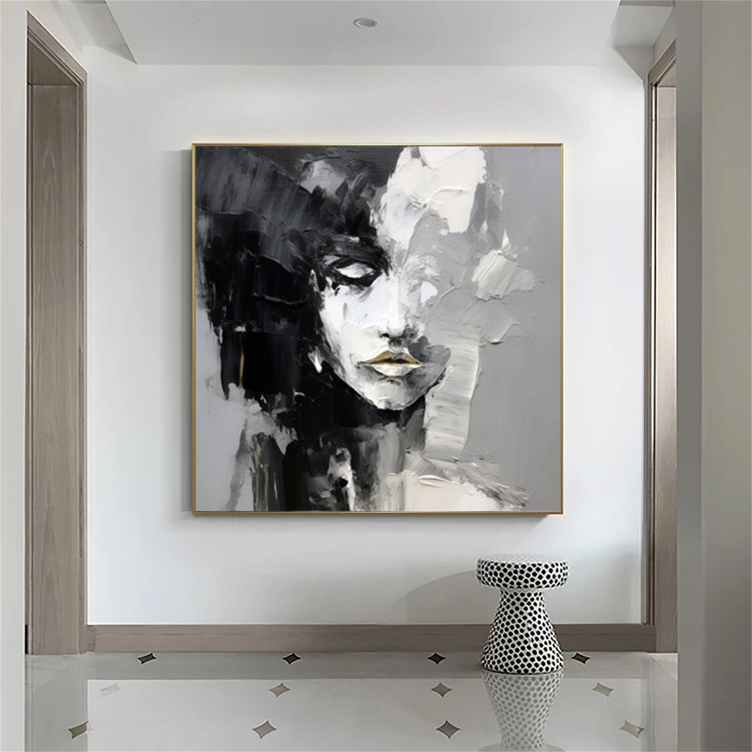Abstract Portrait Black and White Painting #AB034