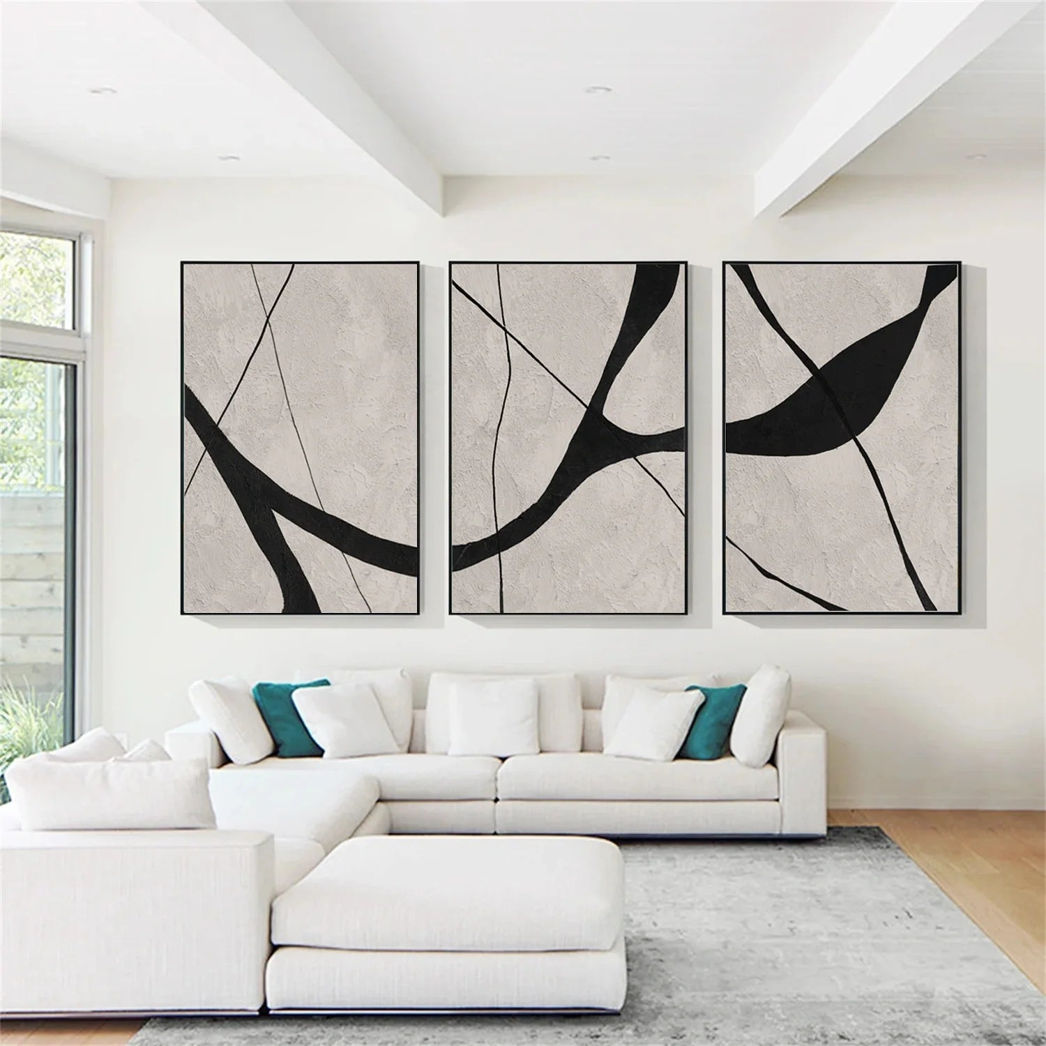 Beige & Black Abstract Textured Painting Set of 3 #WA465