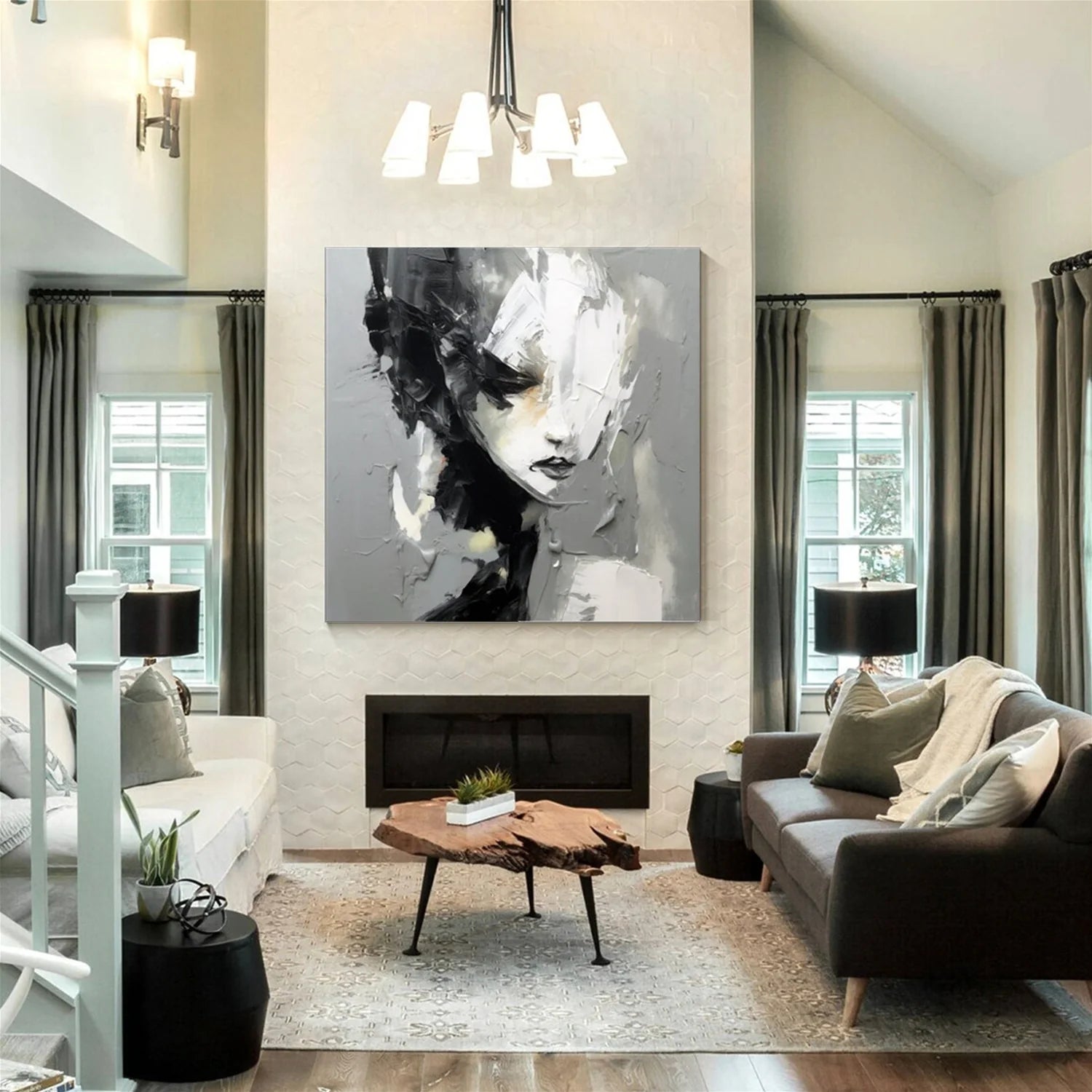 Abstract Portrait Black and White Painting #AB031