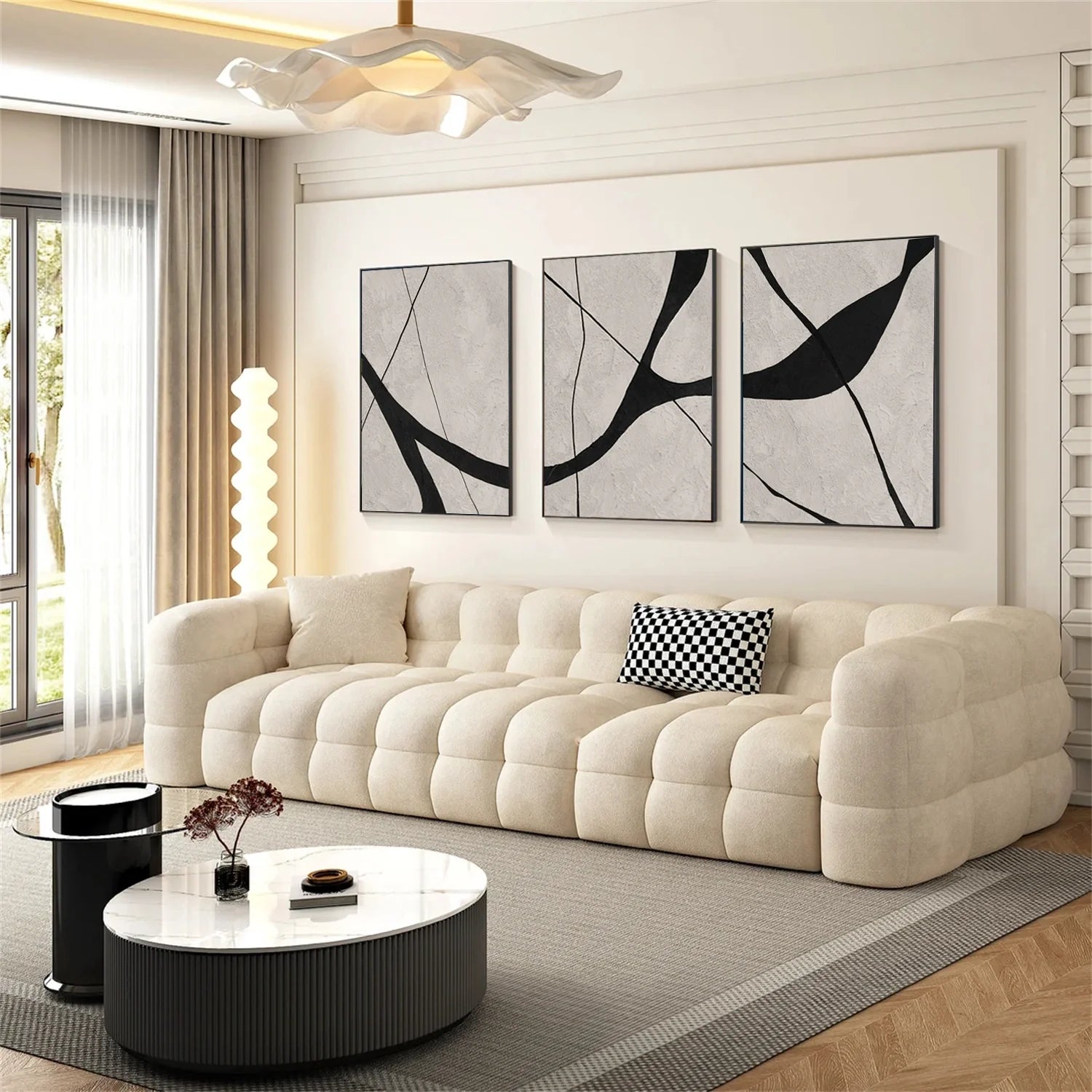Beige & Black Abstract Textured Painting Set of 3 #WA465