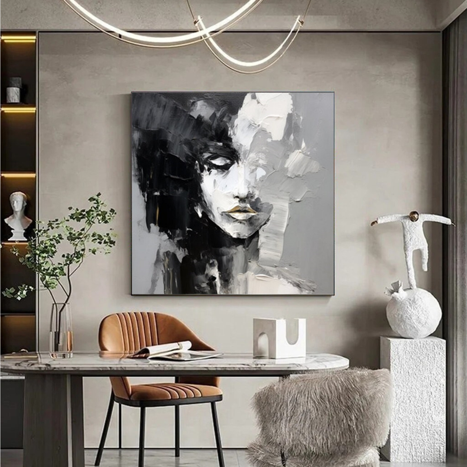 Abstract Portrait Black and White Painting #AB034