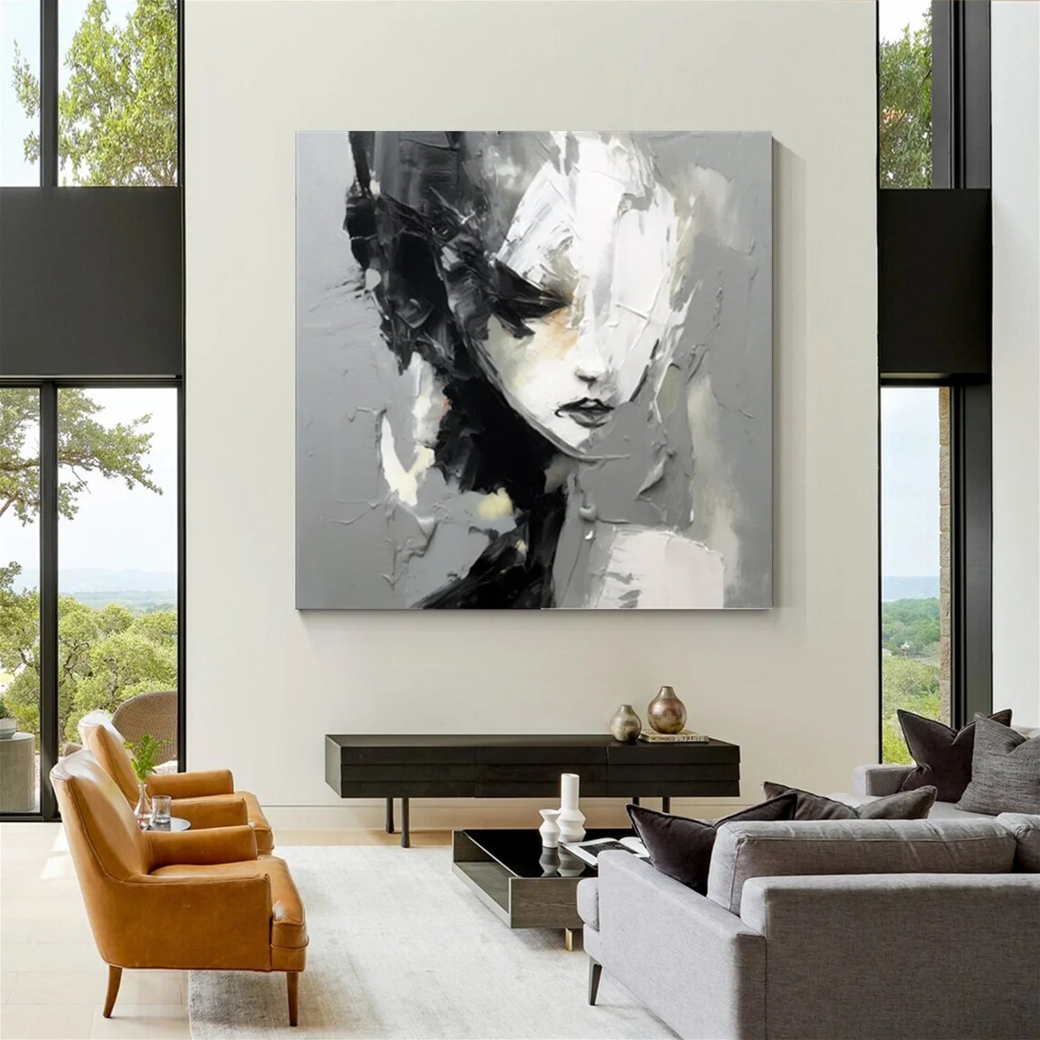 Abstract Portrait Black and White Painting #AB031
