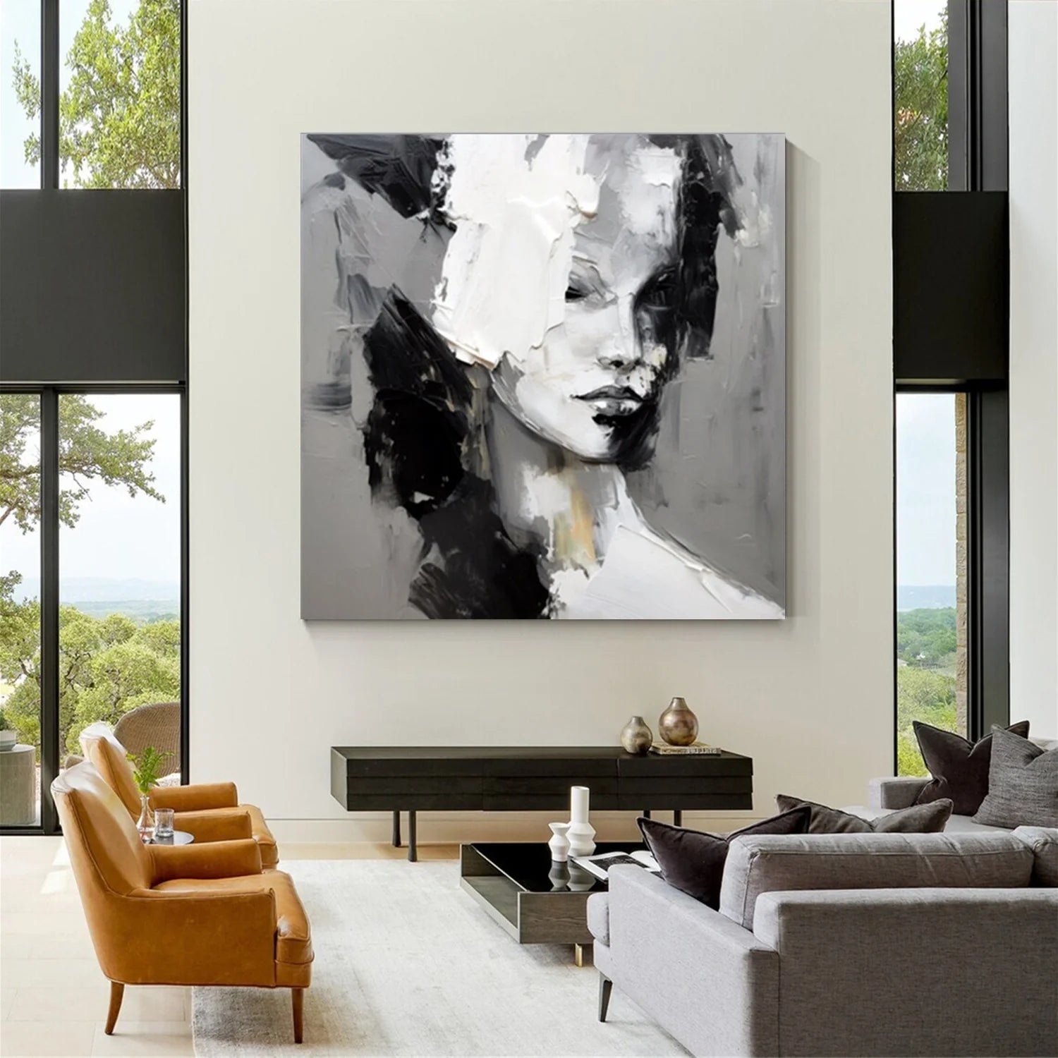Abstract Portrait Black and White Painting #AB032
