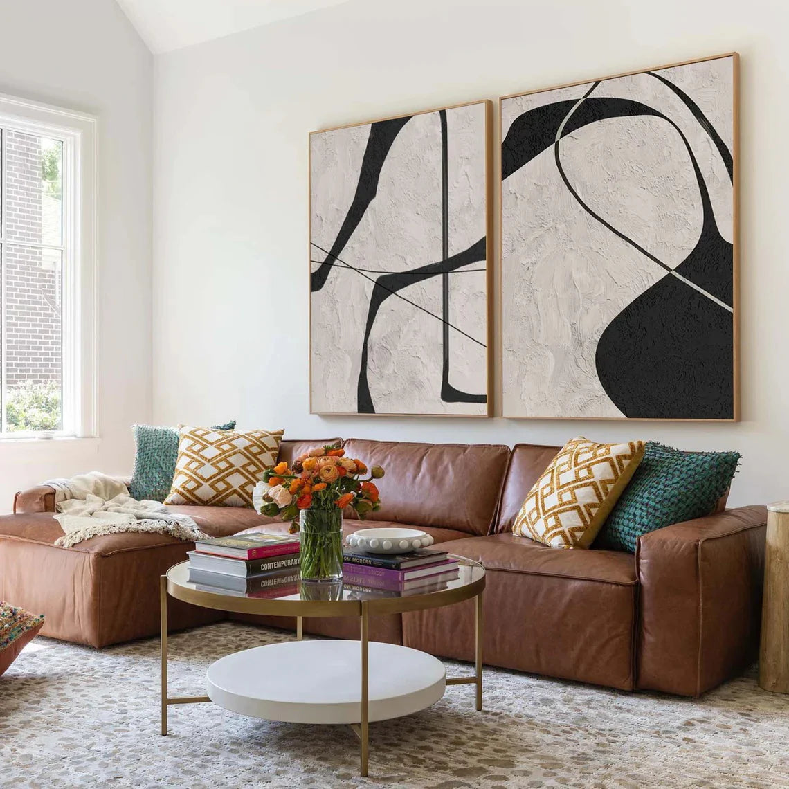 Beige & Black Abstract Textured Painting Set of 2 #WA110