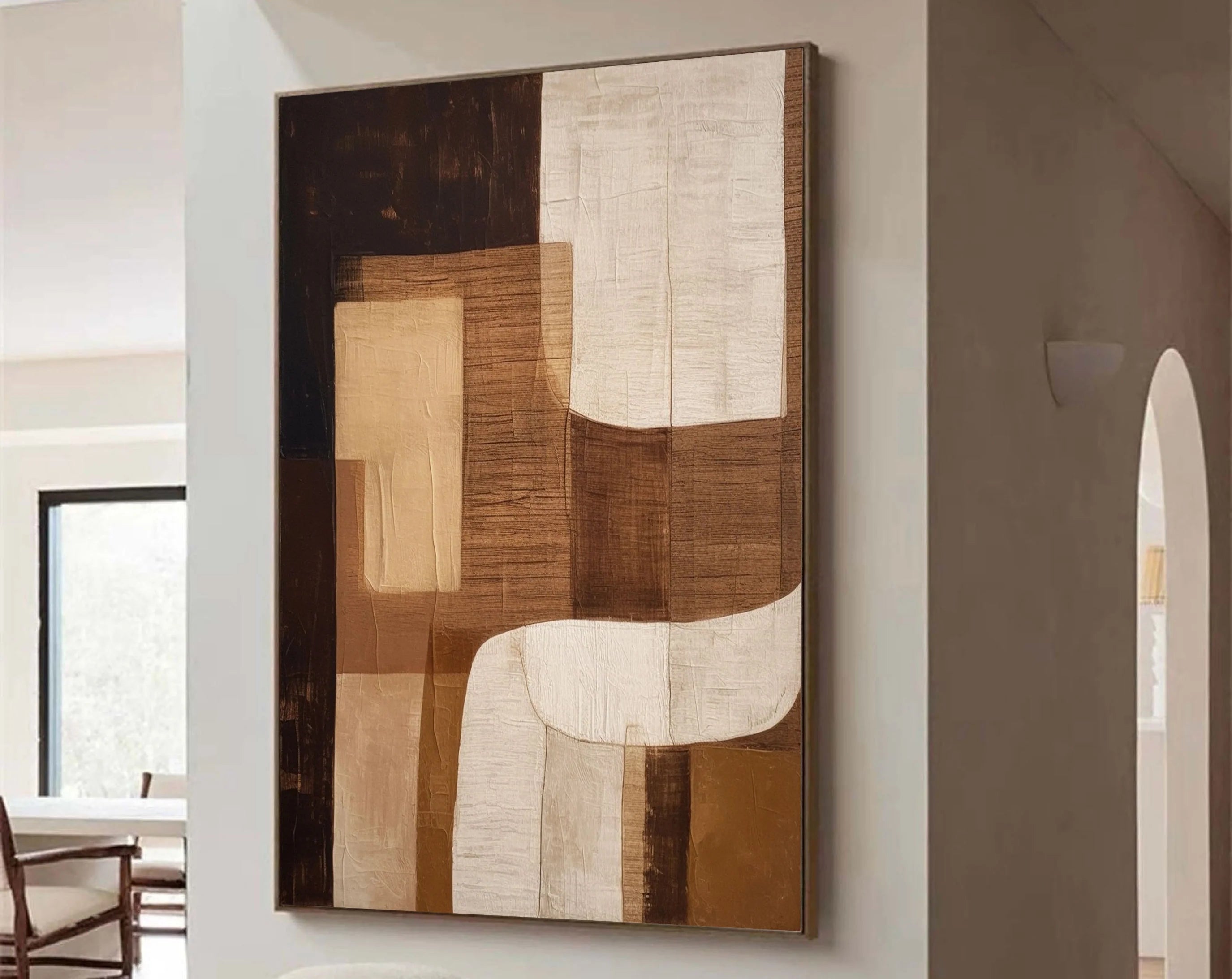 Eleanos Gallery Tan and Brown Wabi Sabi Big Canvas Abstract Wall Decor by Artist