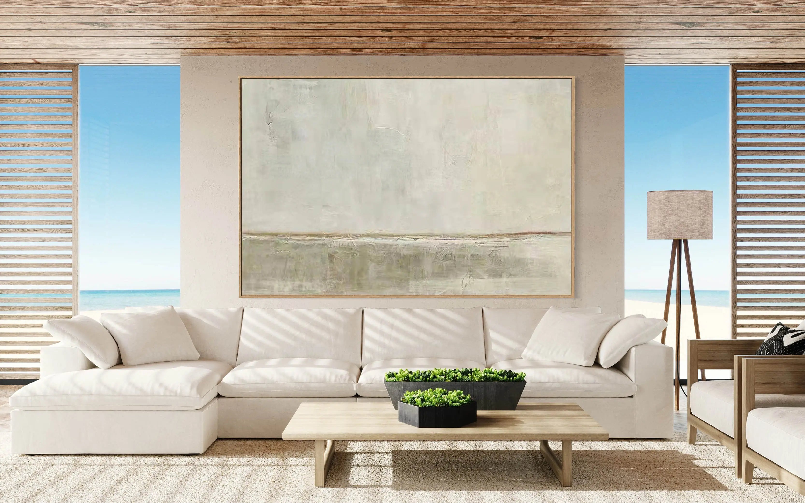 Original Beige Minimalistic Large Painting on Canvas Wall Artwork