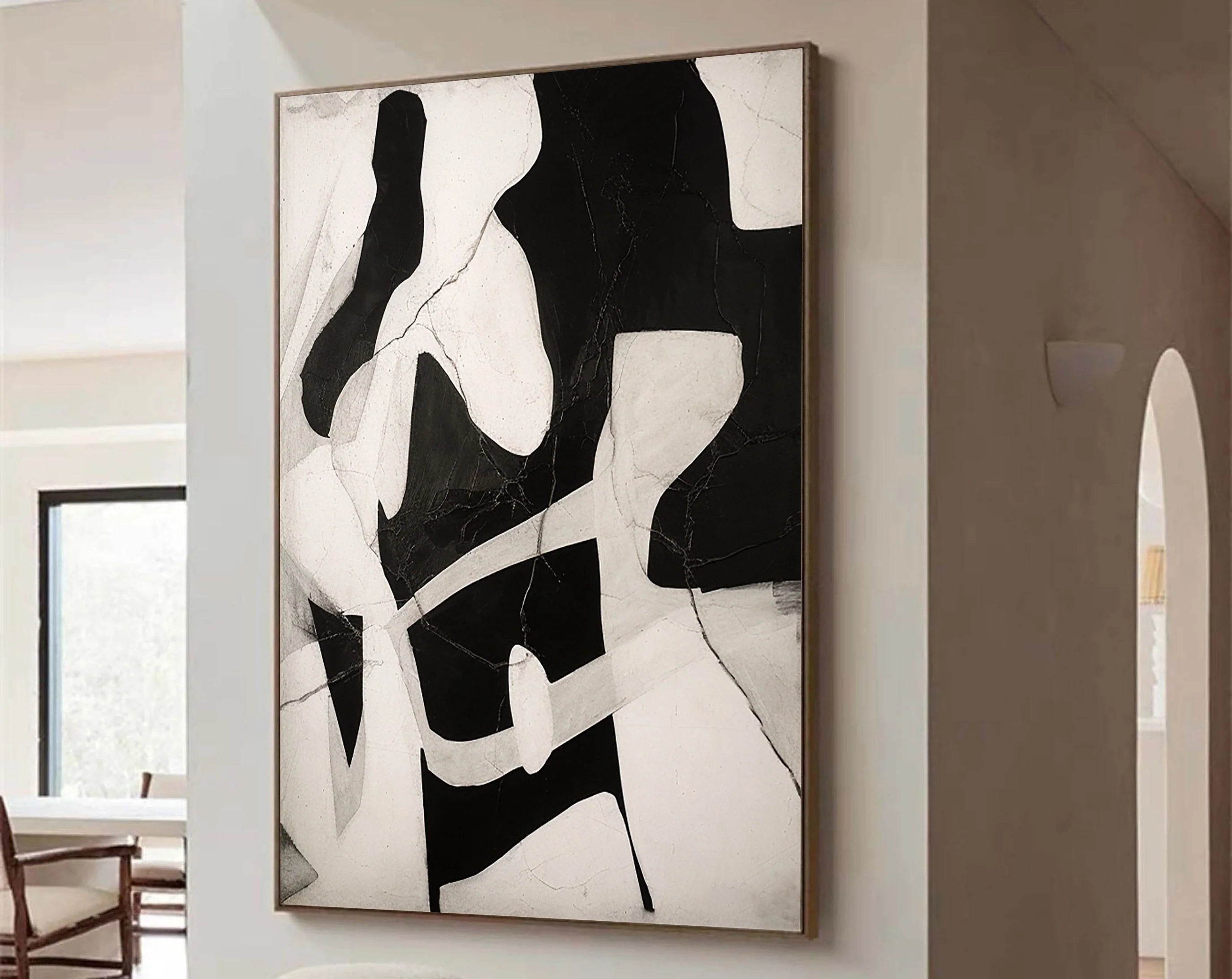 Large Abstract Wabi Sabi Painting Black Beige Wall Artwork on Canvas