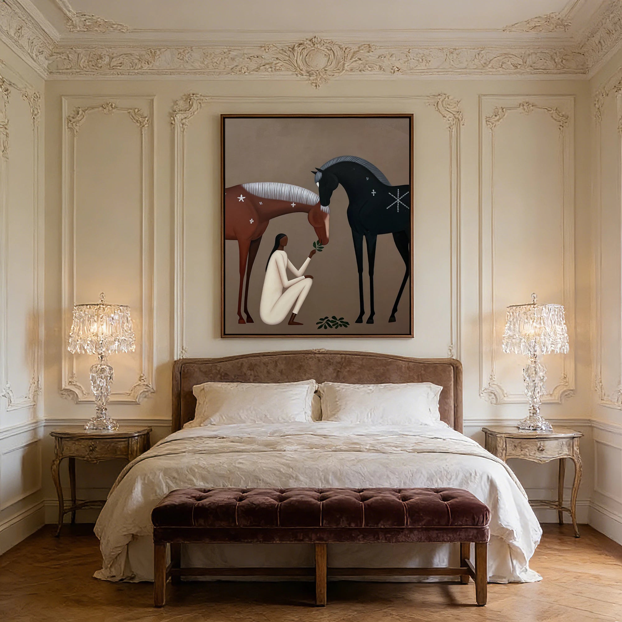 Two Horses Neutral Earthy Tone Wall Art #AB183