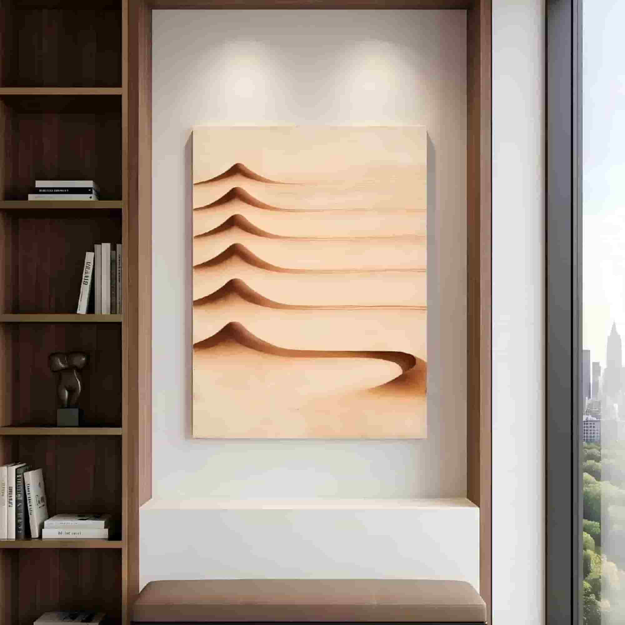 Desert Dune Textured Wall Art for Living Room, Warm Sand Beige Wabi Sabi Minimalist Landscape Painting