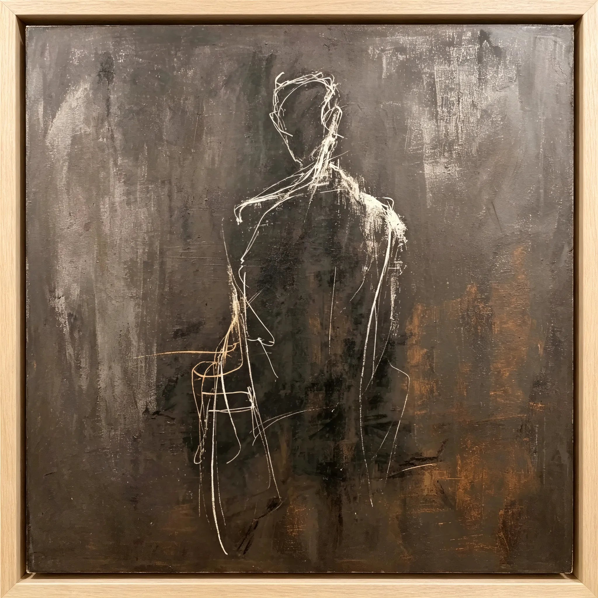 Abstract Silhouette Textured Wall Art for Living Room, Dark Brown Wabi Sabi Minimalist Figurative Painting