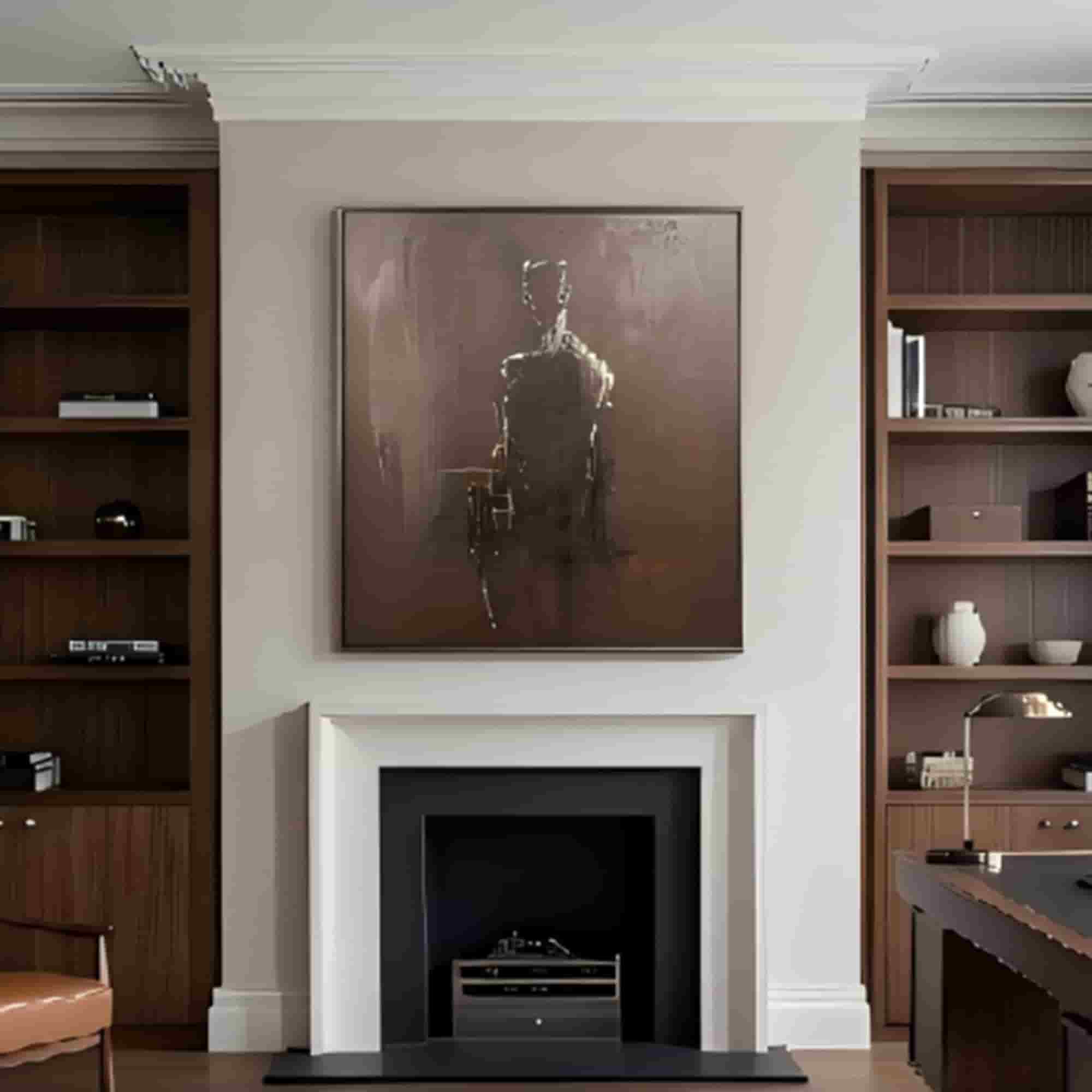 Abstract Silhouette Textured Wall Art for Living Room, Dark Brown Wabi Sabi Minimalist Figurative Painting