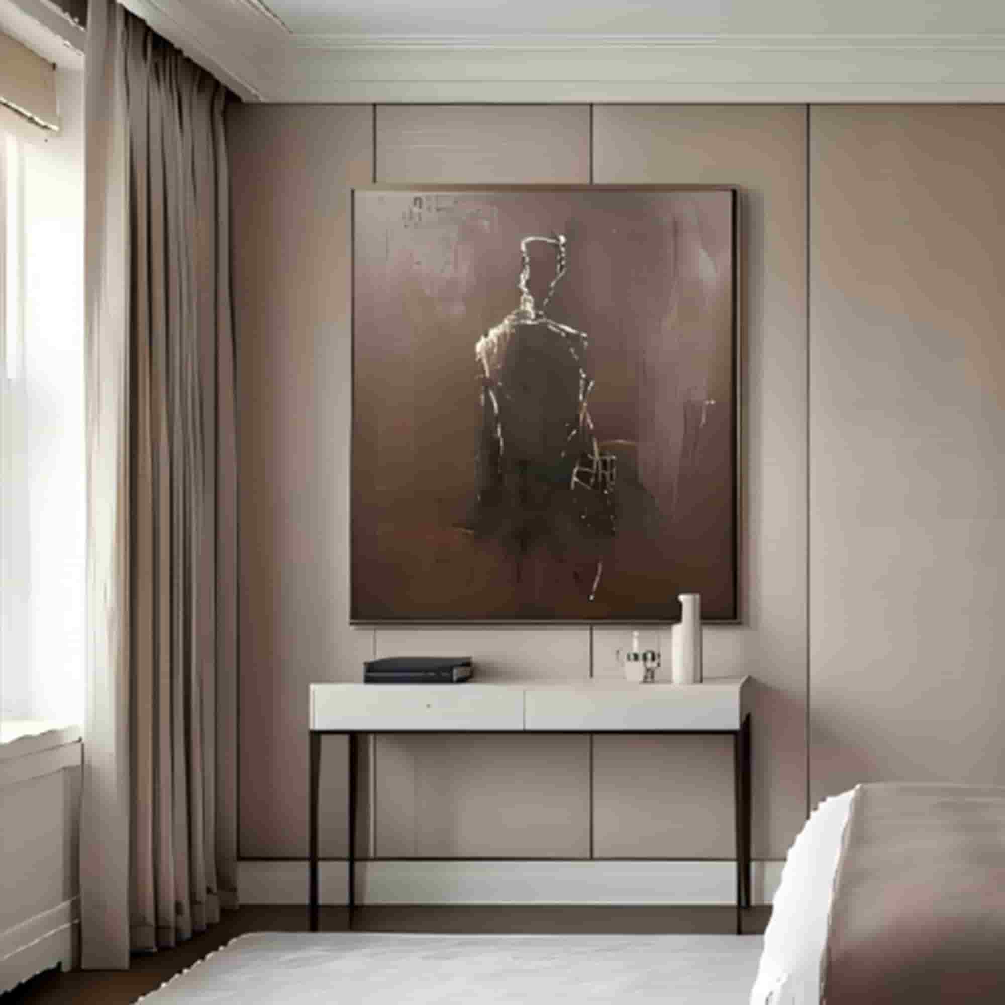 Abstract Silhouette Textured Wall Art for Living Room, Dark Brown Wabi Sabi Minimalist Figurative Painting
