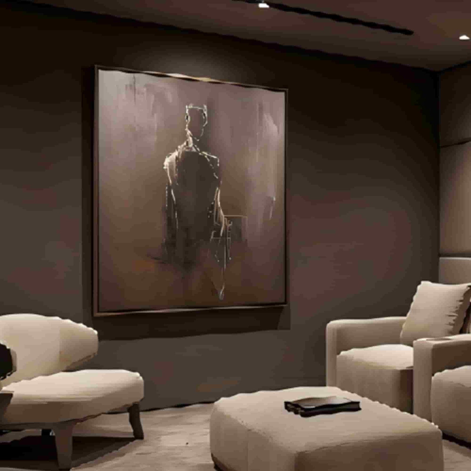 Abstract Silhouette Textured Wall Art for Living Room, Dark Brown Wabi Sabi Minimalist Figurative Painting