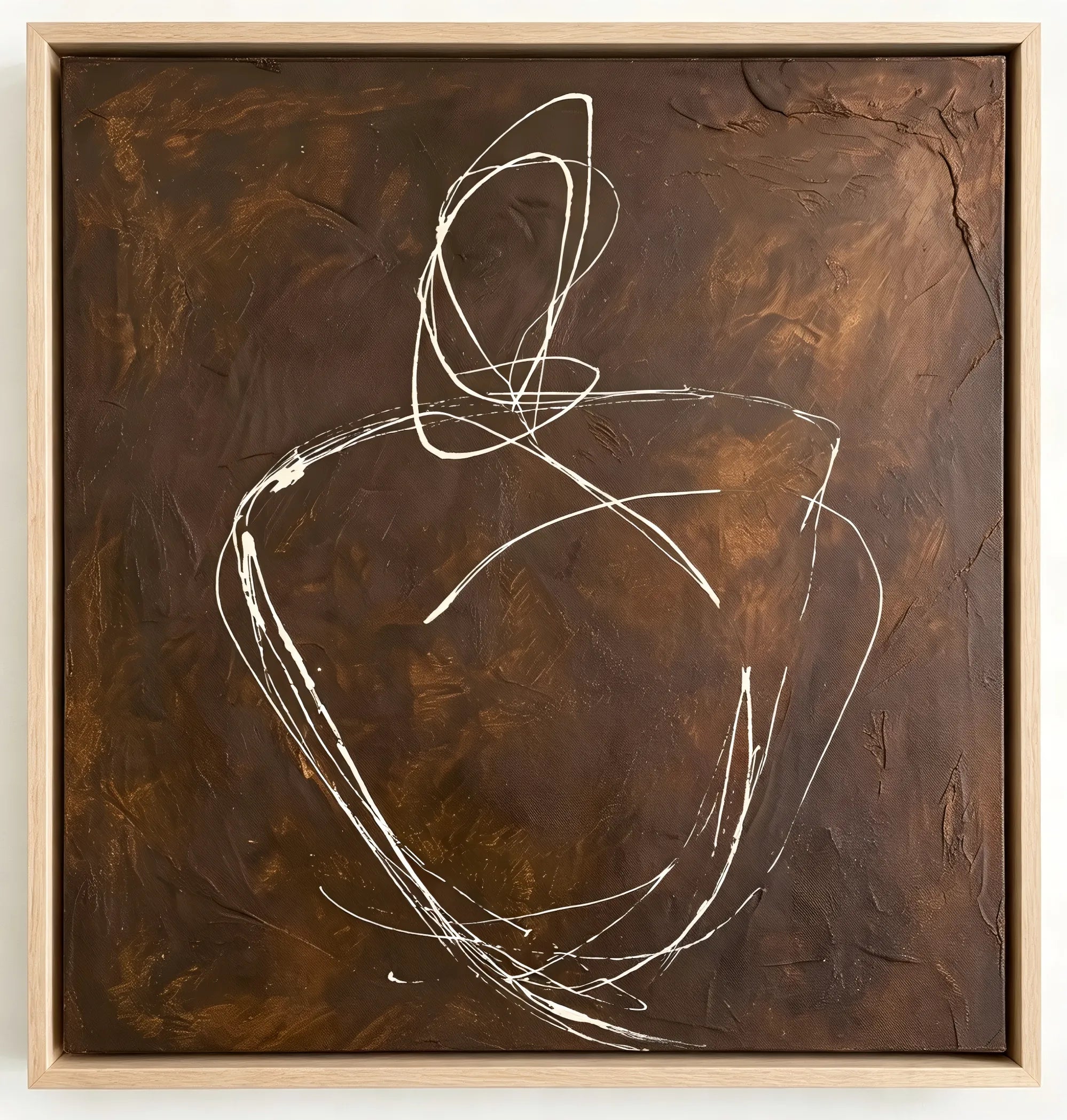 Abstract Vase Line Textured Wall Art for Living Room, Earth Brown Wabi Sabi Minimalist Painting