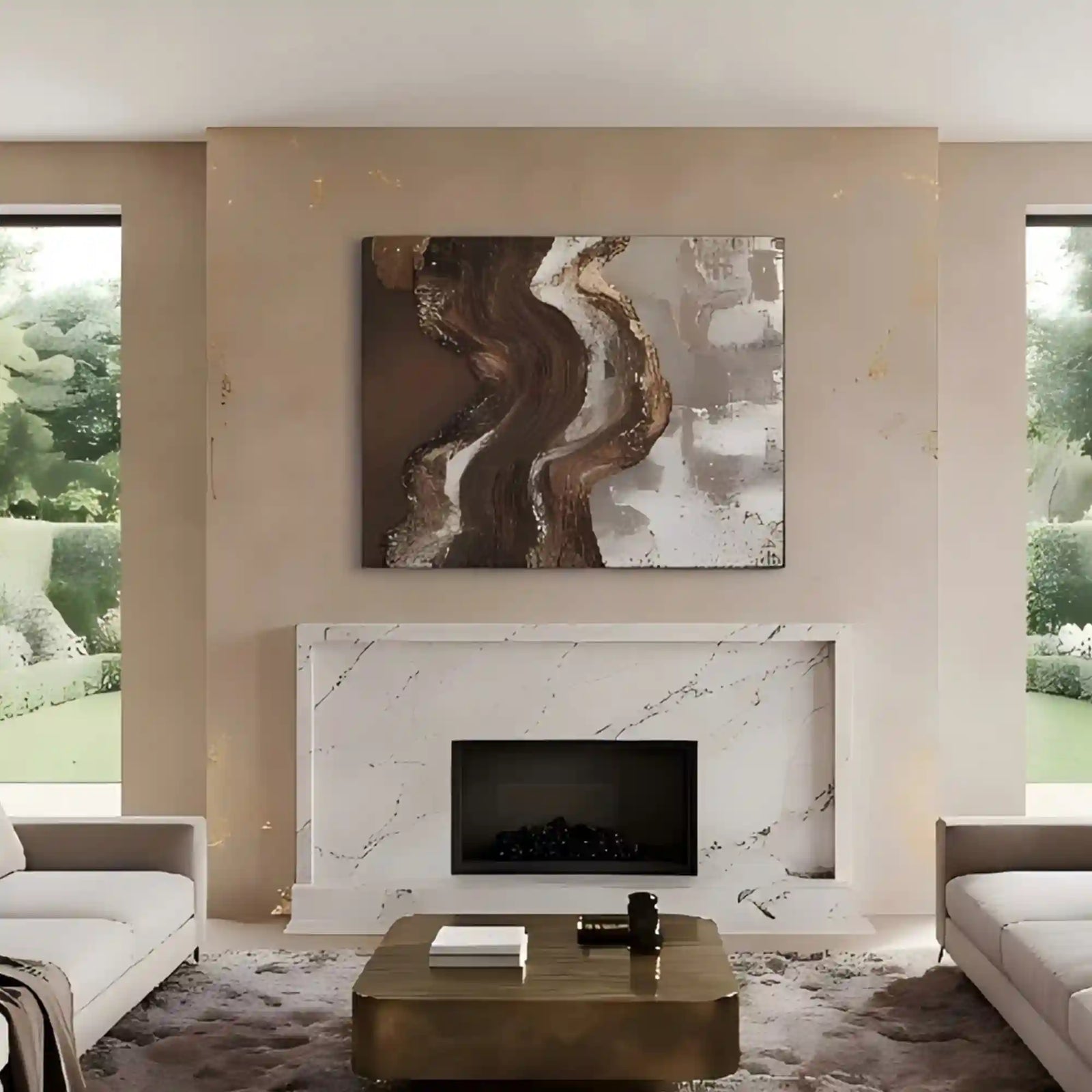 Earthy Terrain Textured Wall Art for Living Room, Brown Beige Wabi Sabi Abstract Landscape Painting
