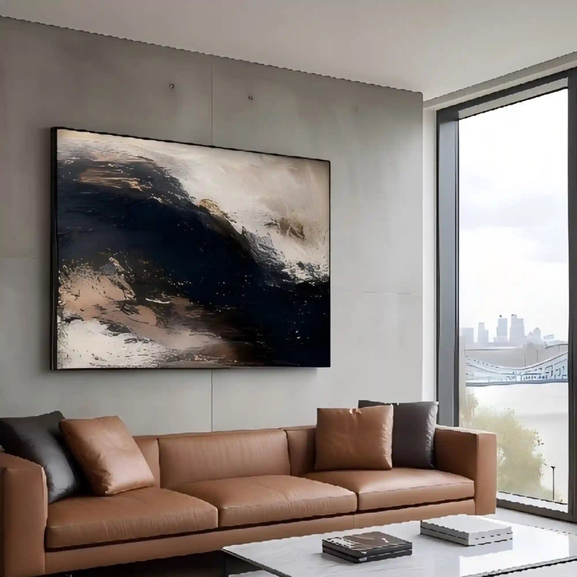 Moody Gold Textured Wall Art for Living Room, Black Brown Wabi Sabi Abstract Landscape Painting