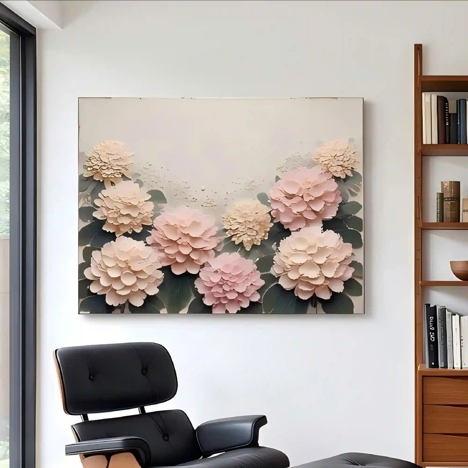 Soft Floral Textured Wall Art for Living Room, Blush Pink Cream Botanical Painting