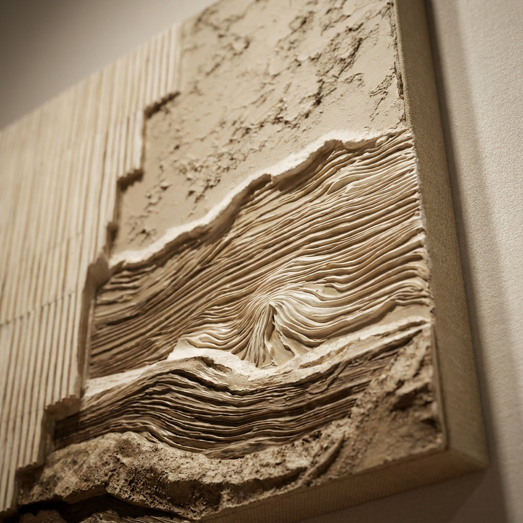 Neutral Textured Wall Art for Living Room, Beige Wabi Sabi Abstract Painting