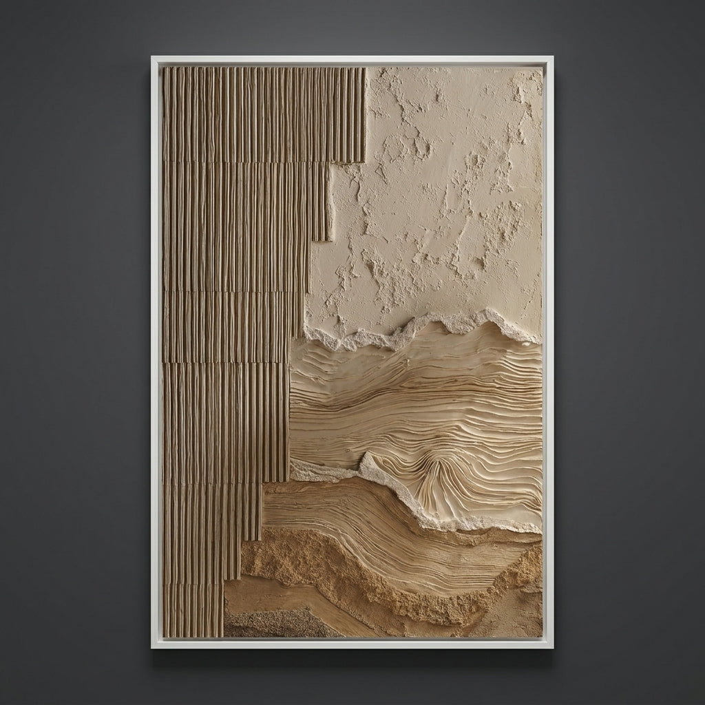 Neutral Textured Wall Art for Living Room, Beige Wabi Sabi Abstract Painting