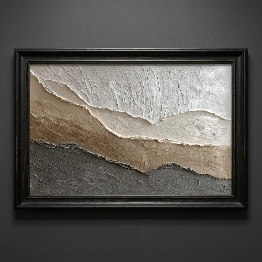 Neutral Textured Abstract Wall Art in Cream, Taupe and Charcoal for Modern Living Rooms