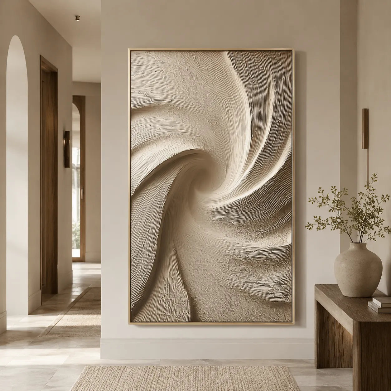 Neutral Textured Abstract Wall Art in Beige and Cream for Modern Entryways