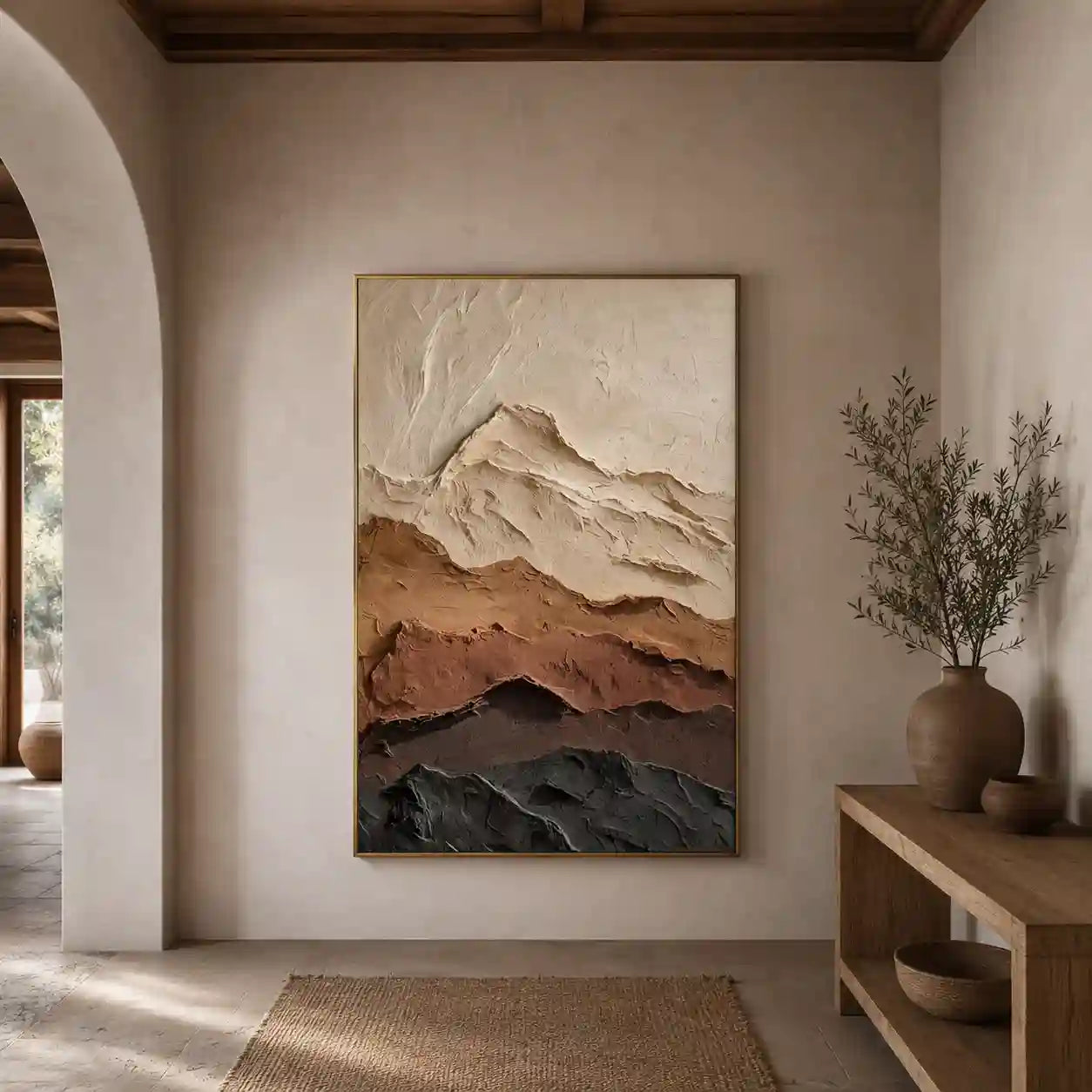 Layered Mountain Textured Wall Art in Earth Tones for Living Room