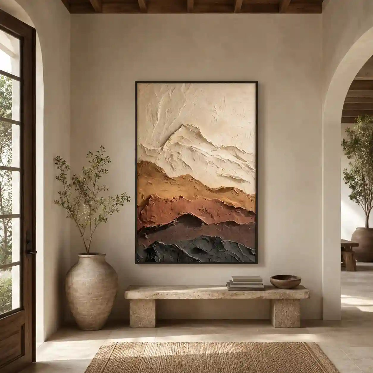 Layered Mountain Textured Wall Art in Earth Tones for Living Room