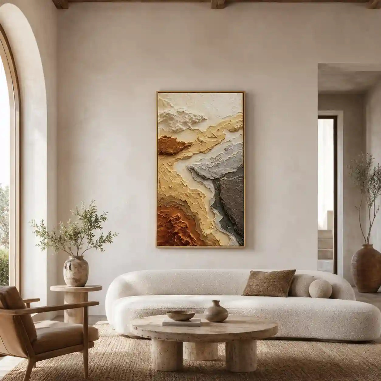 Abstract Earth Tone Landscape Wall Art with Layered Texture for Entryway
