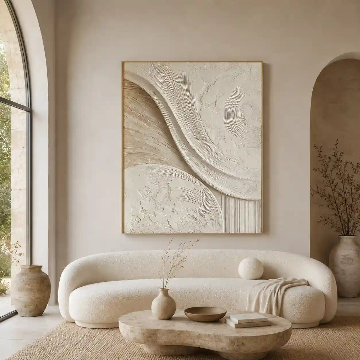 Neutral Textured Abstract Wall Art with Flowing Lines for Entryway