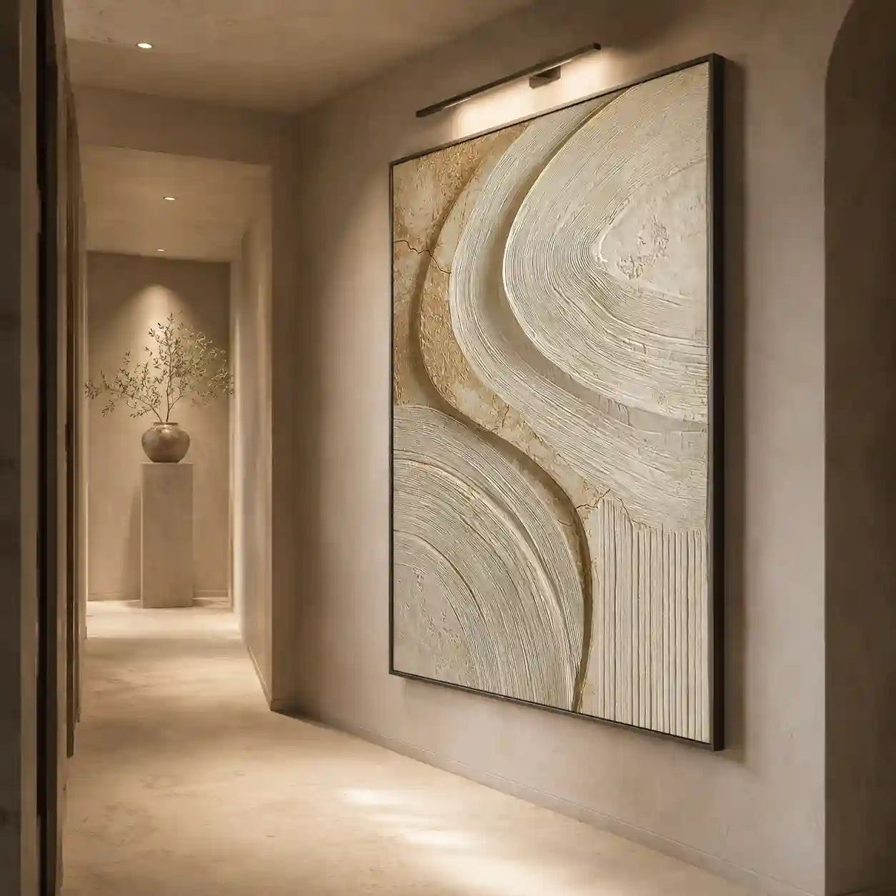 Warm Neutral Textured Abstract Wall Art with Flowing Curves for Living Room