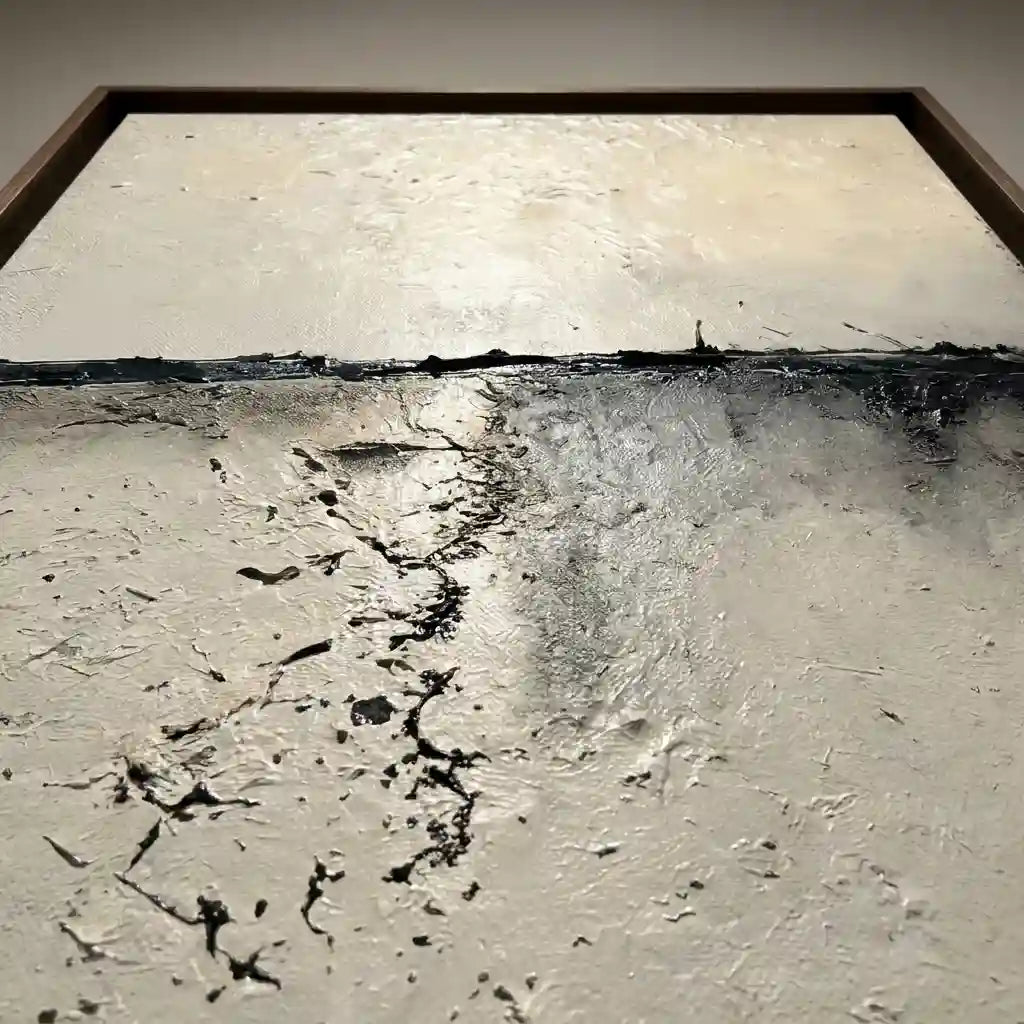 Minimalist Textured Abstract Wall Art in Ivory and Charcoal for Living Room