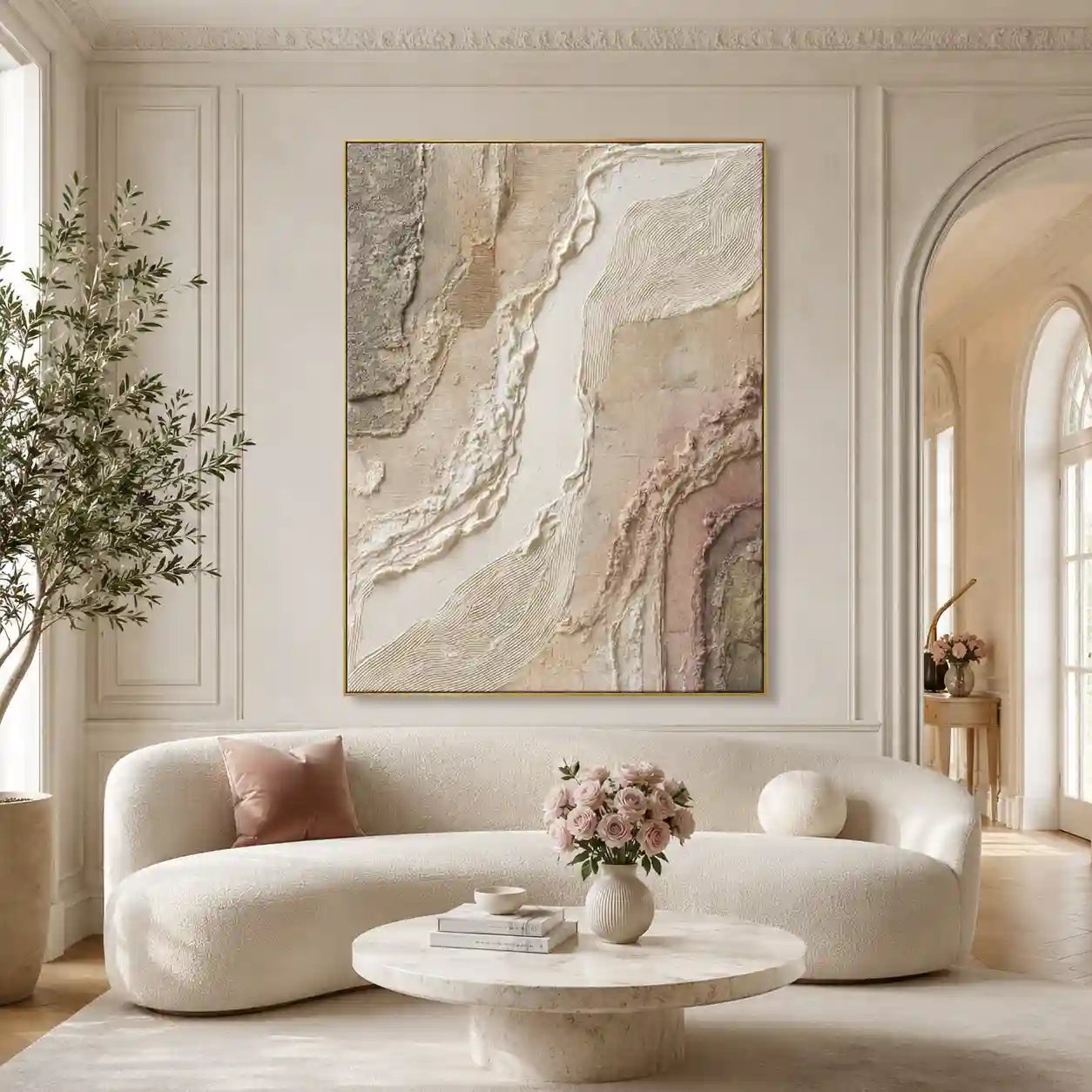 Soft Neutral Textured Abstract Wall Art in Beige and Blush for Bedroom