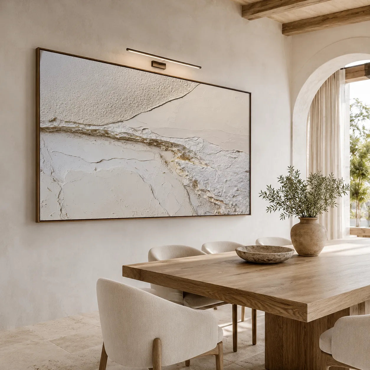 Horizontal 3D Textured Horizon Wall Art, Neutral Cream Charcoal Gold for Living Room #WJJ782G9