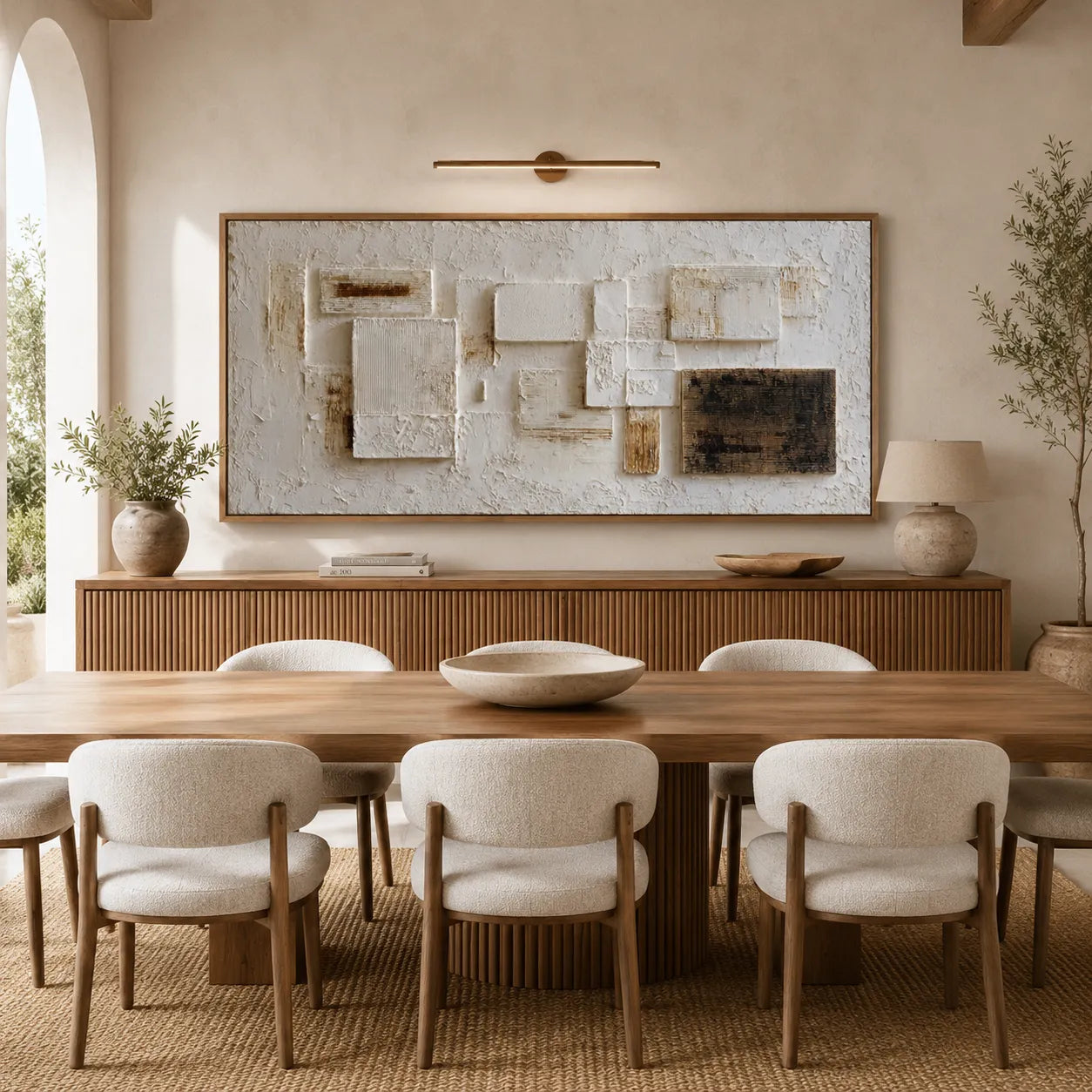 Horizontal Textured Geometric Wall Art, Neutral Cream Beige Black for Living Room #94H32ZBT