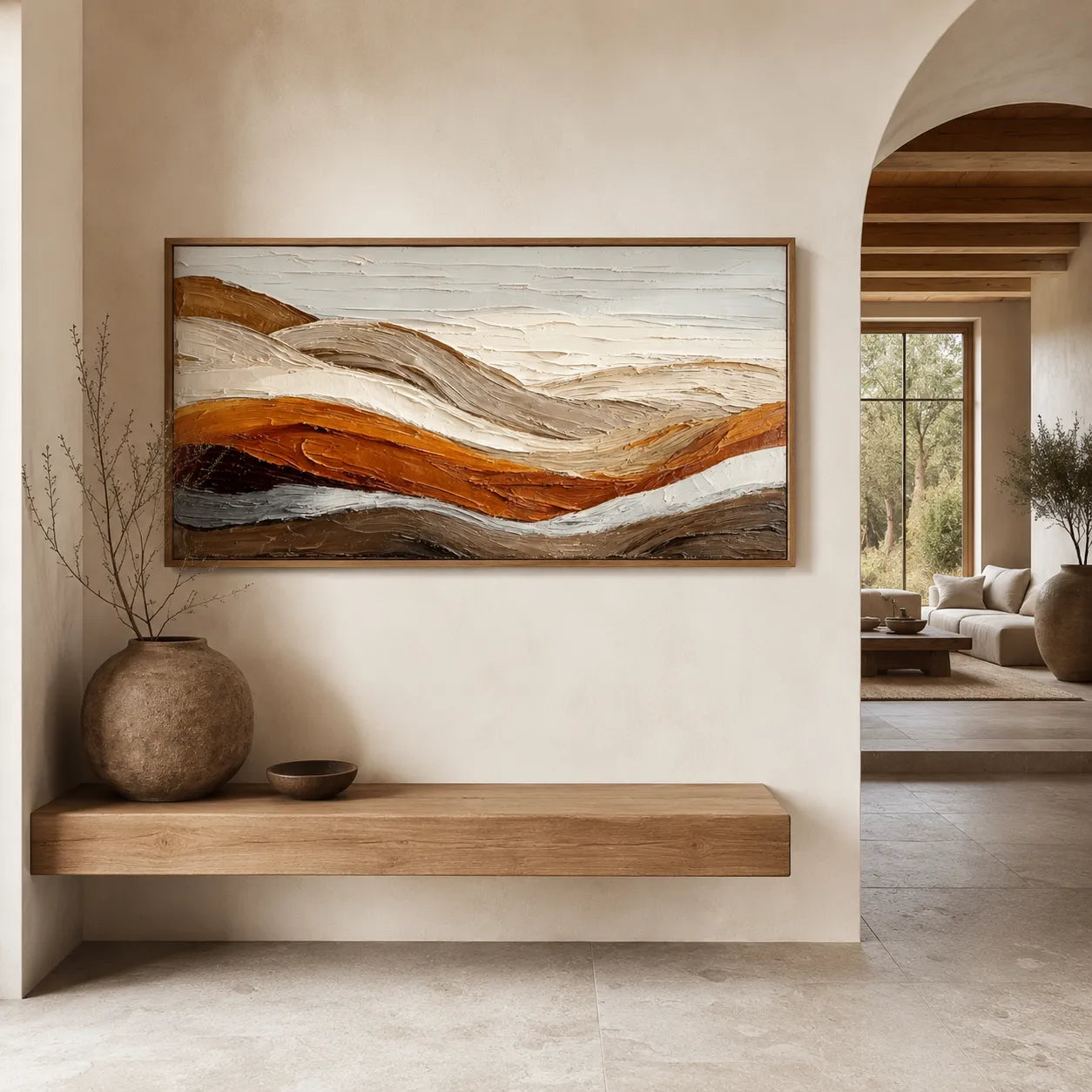 Horizontal 3D Textured Landscape Wall Art, Terracotta Cream Beige for Living Room #I2GCT421