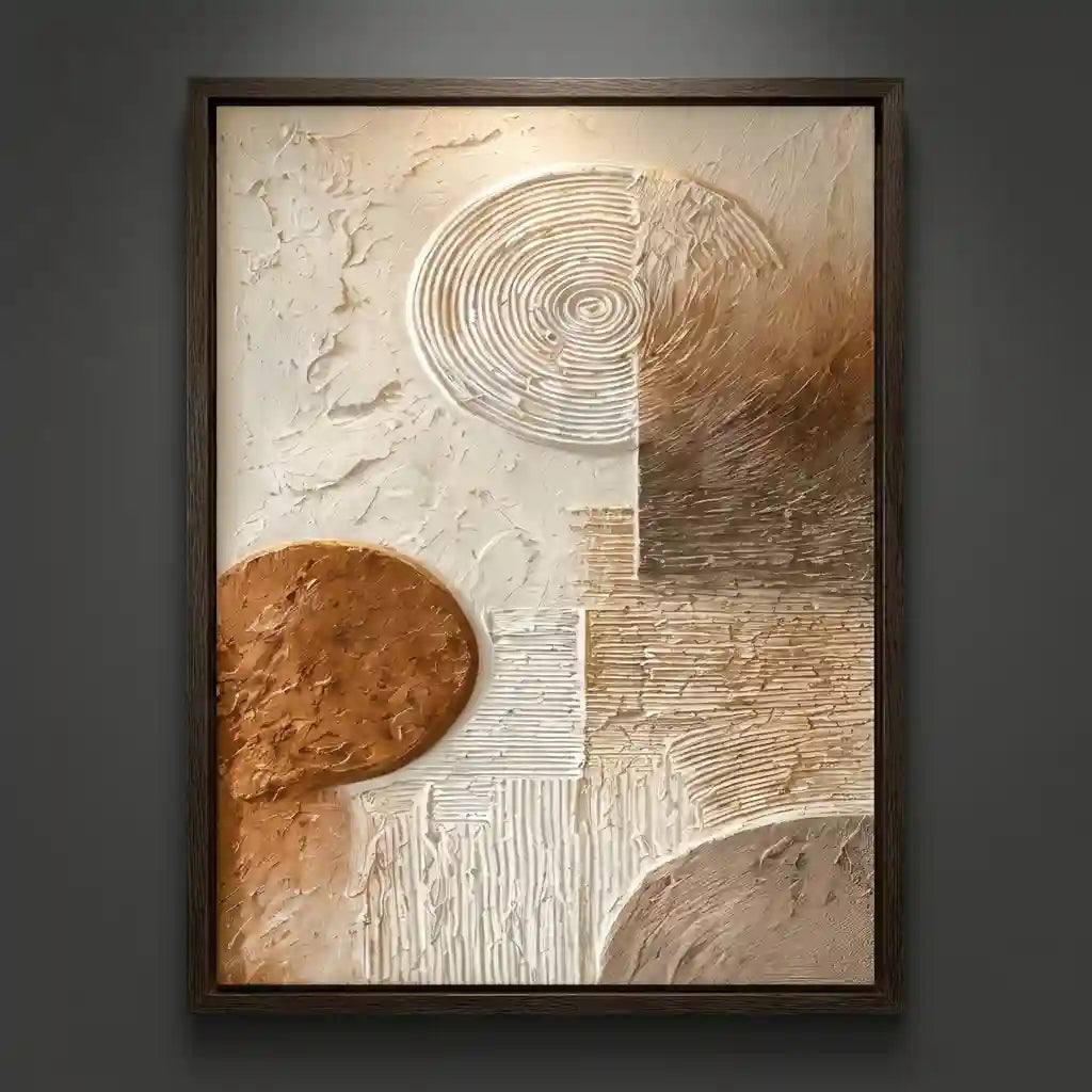Earth Tone Geometric Textured Wall Art with Organic Circles for Living Room