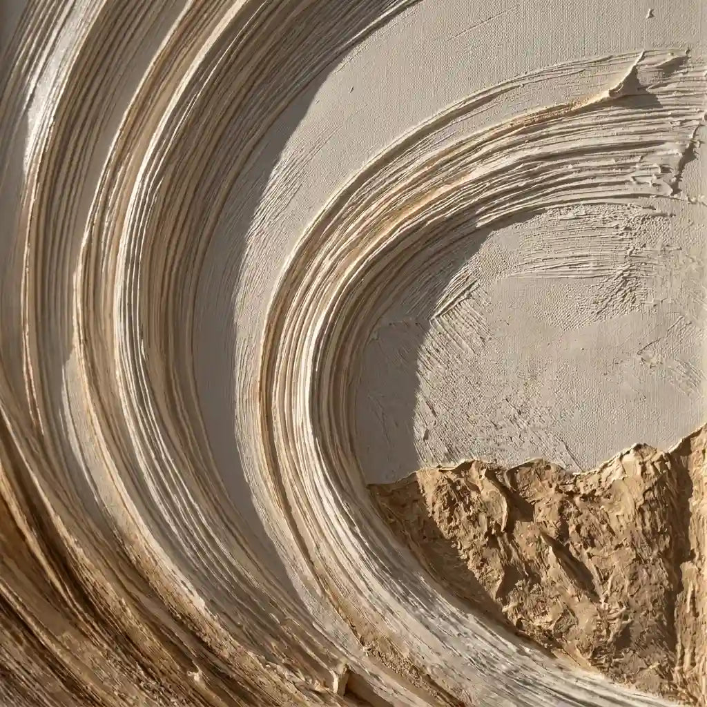 Warm Neutral Textured Abstract Wall Art with Flowing Curves for Living Room