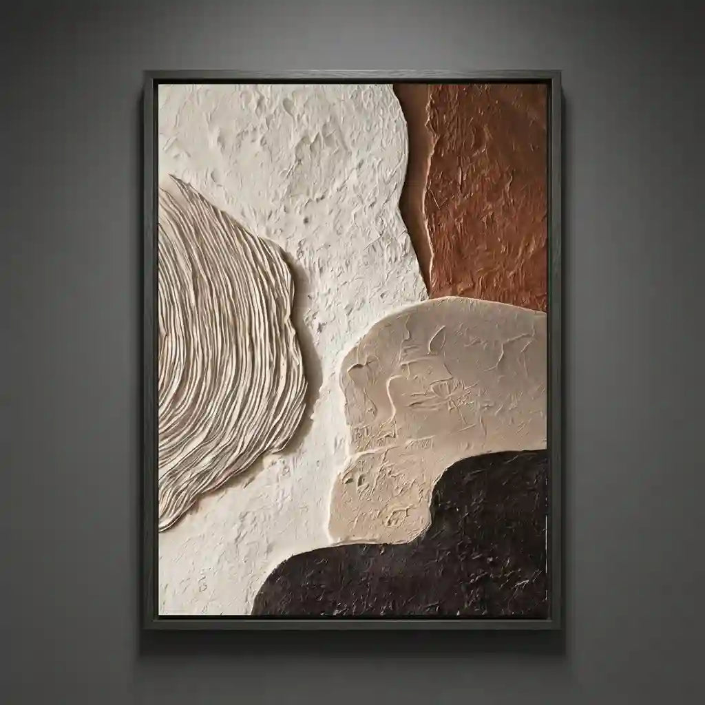 Earth Tone Geometric Textured Wall Art with Organic Shapes for Living Room