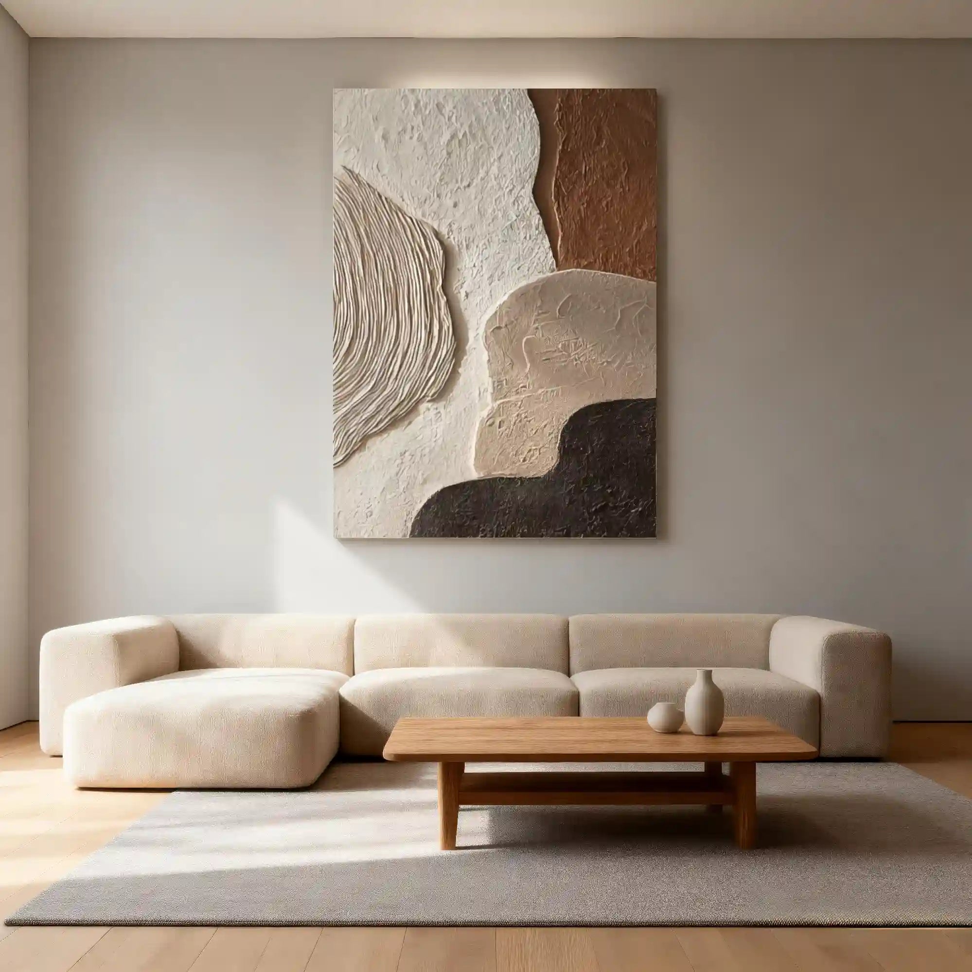 Earth Tone Geometric Textured Wall Art with Organic Shapes for Living Room