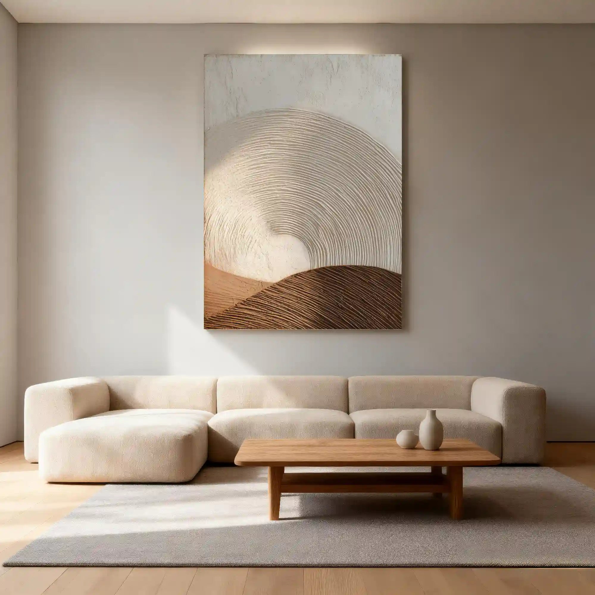 3D Textured Neutral Abstract Wall Art, Cream Beige Brown for Living Room #Z30PA4ZA