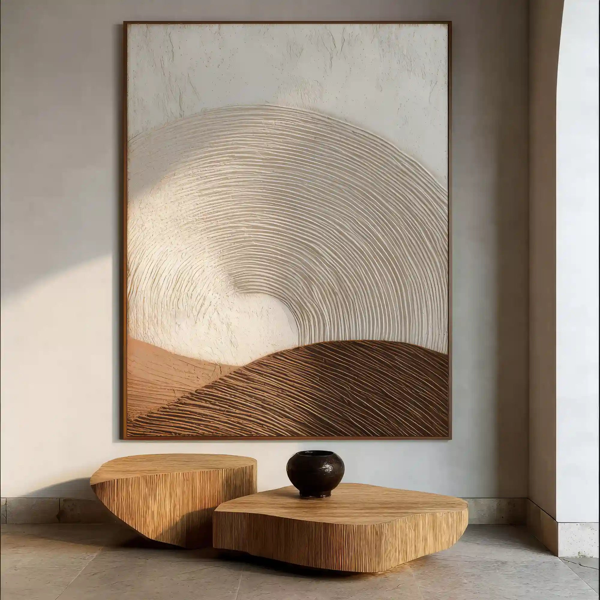 3D Textured Neutral Abstract Wall Art, Cream Beige Brown for Living Room #Z30PA4ZA