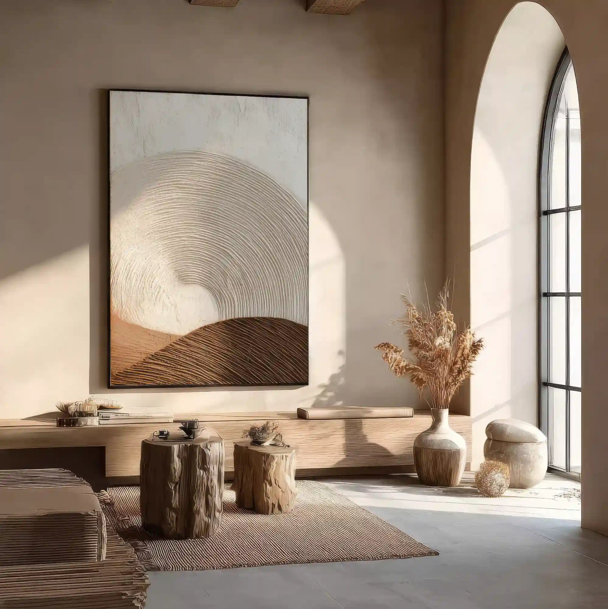 3D Textured Neutral Abstract Wall Art, Cream Beige Brown for Living Room #Z30PA4ZA