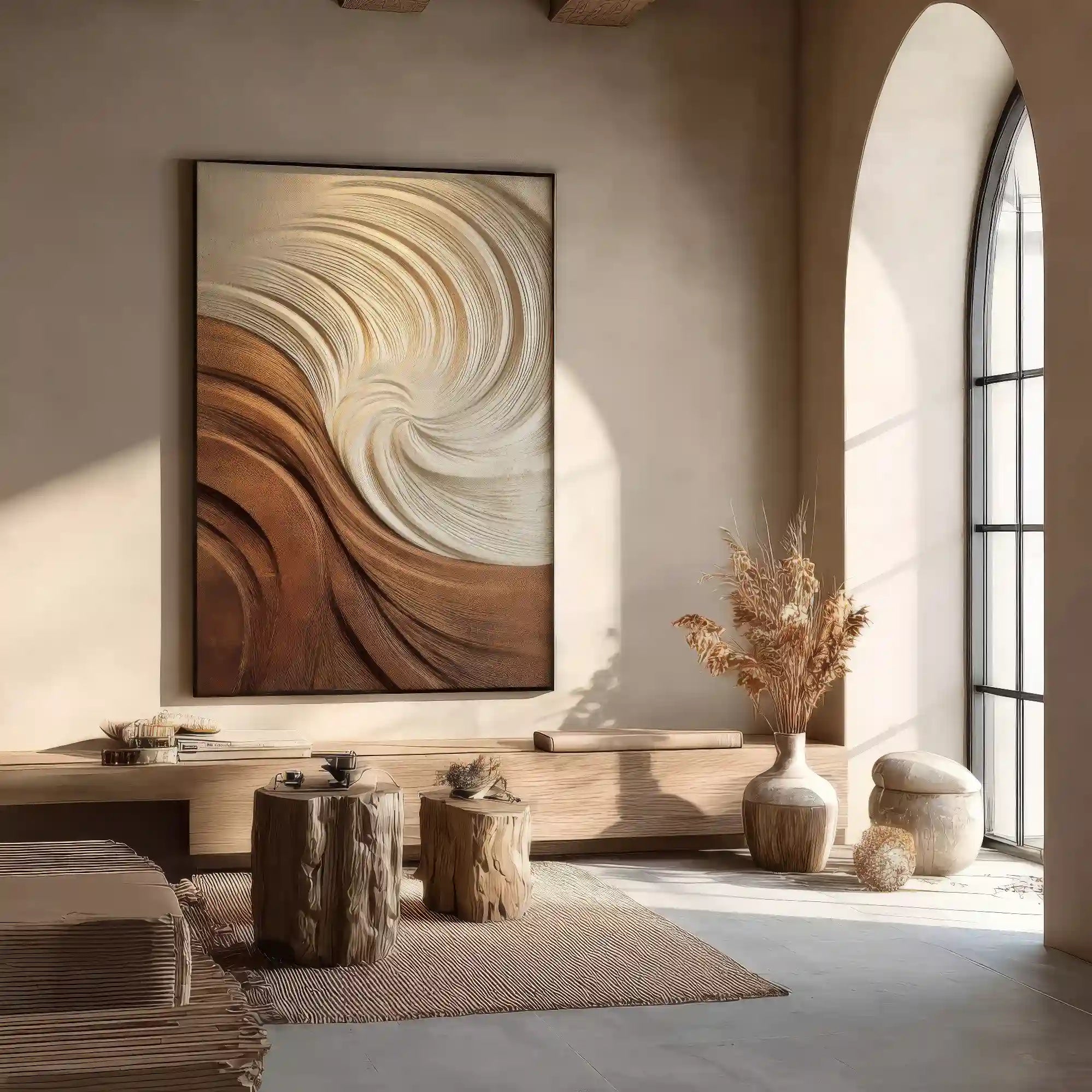 3D Textured Swirl Wall Art, Neutral Cream Brown Abstract for Living Room #XJRYNAW7
