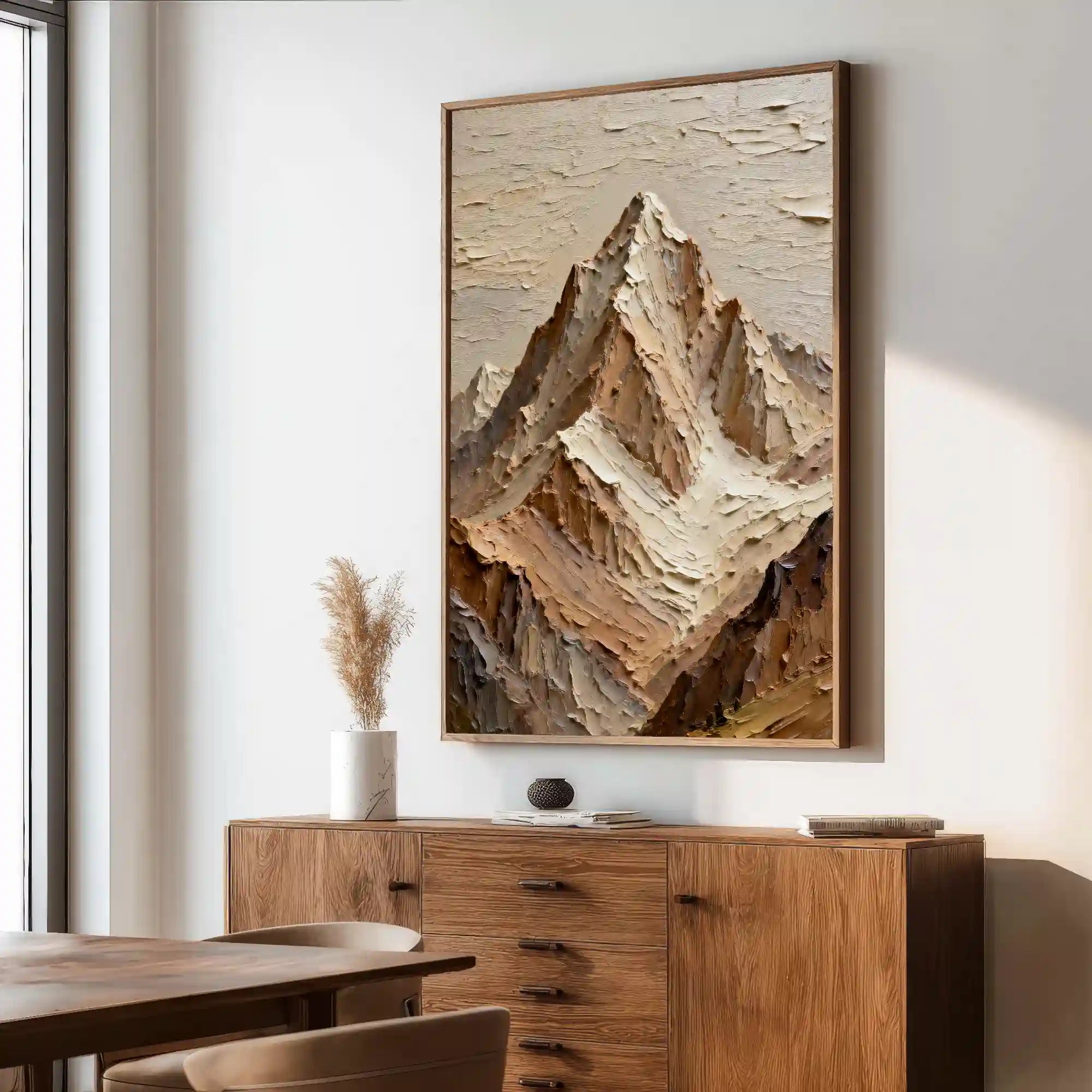 3D Textured Mountain Wall Art, Neutral Cream Beige Landscape for Living Room #XJBCTVX7