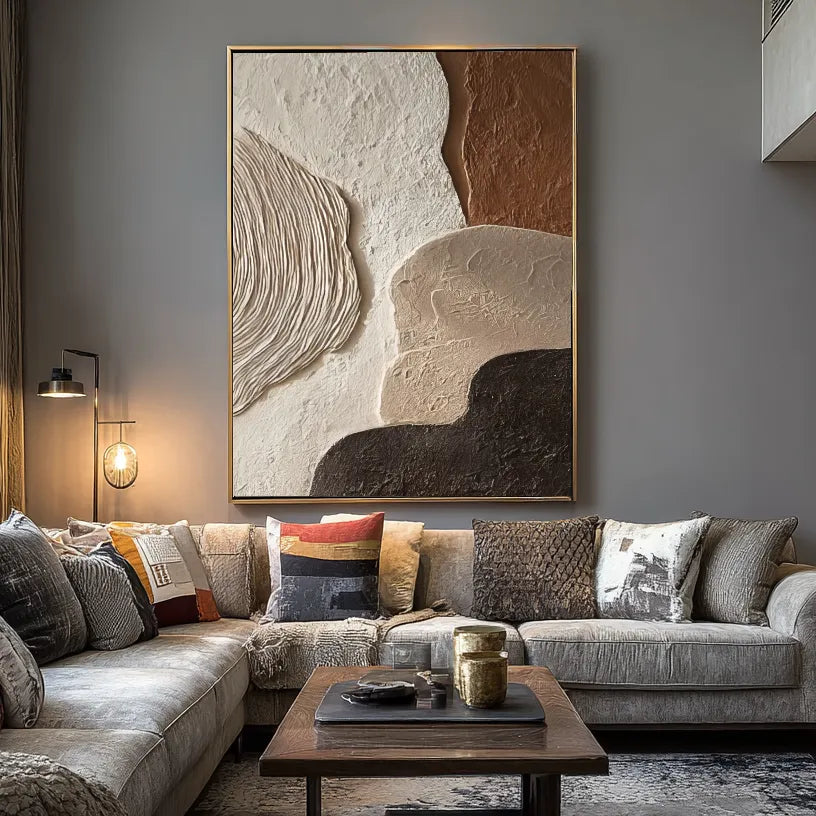 3D Textured Neutral Abstract Wall Art, Cream Terracotta Charcoal for Living Room #97QWF66E