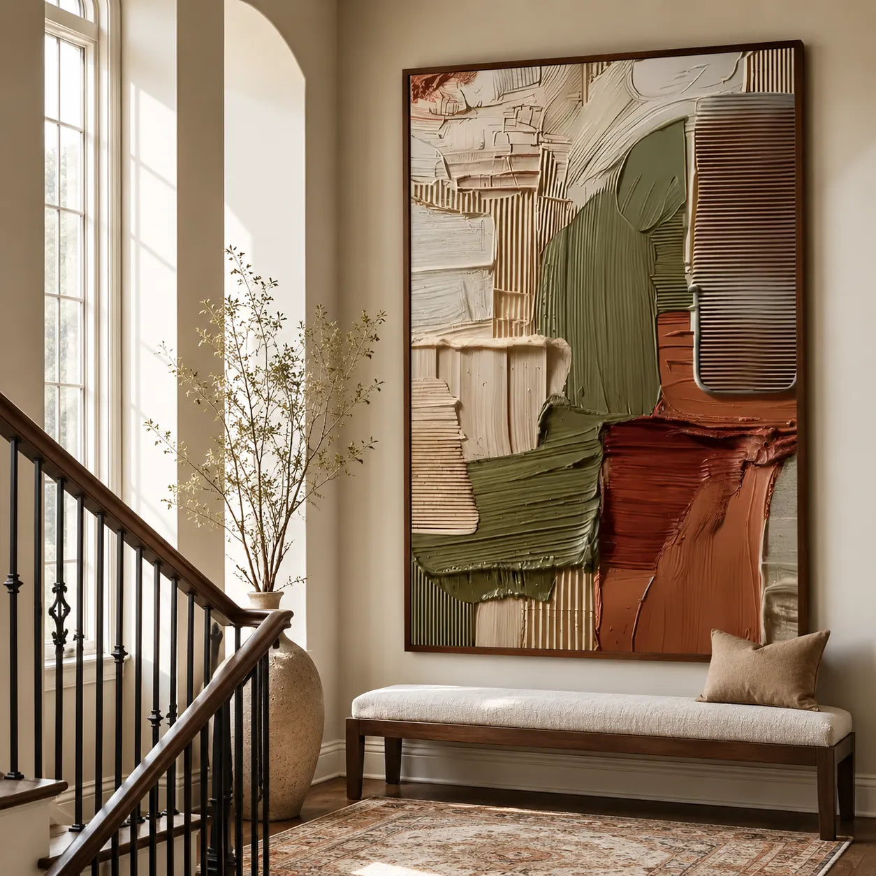3D Textured Earth Tone Abstract Wall Art, Olive Terracotta Cream for Living Room #DX9VZUBS
