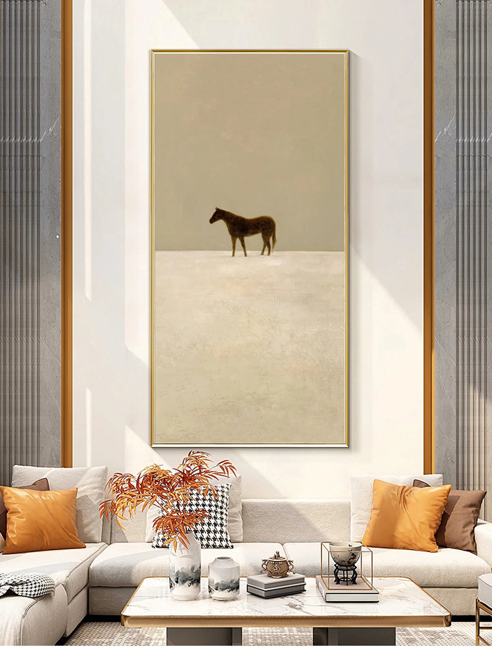 Animal Art Beige Horse Silhouette Wall Decor#AM221